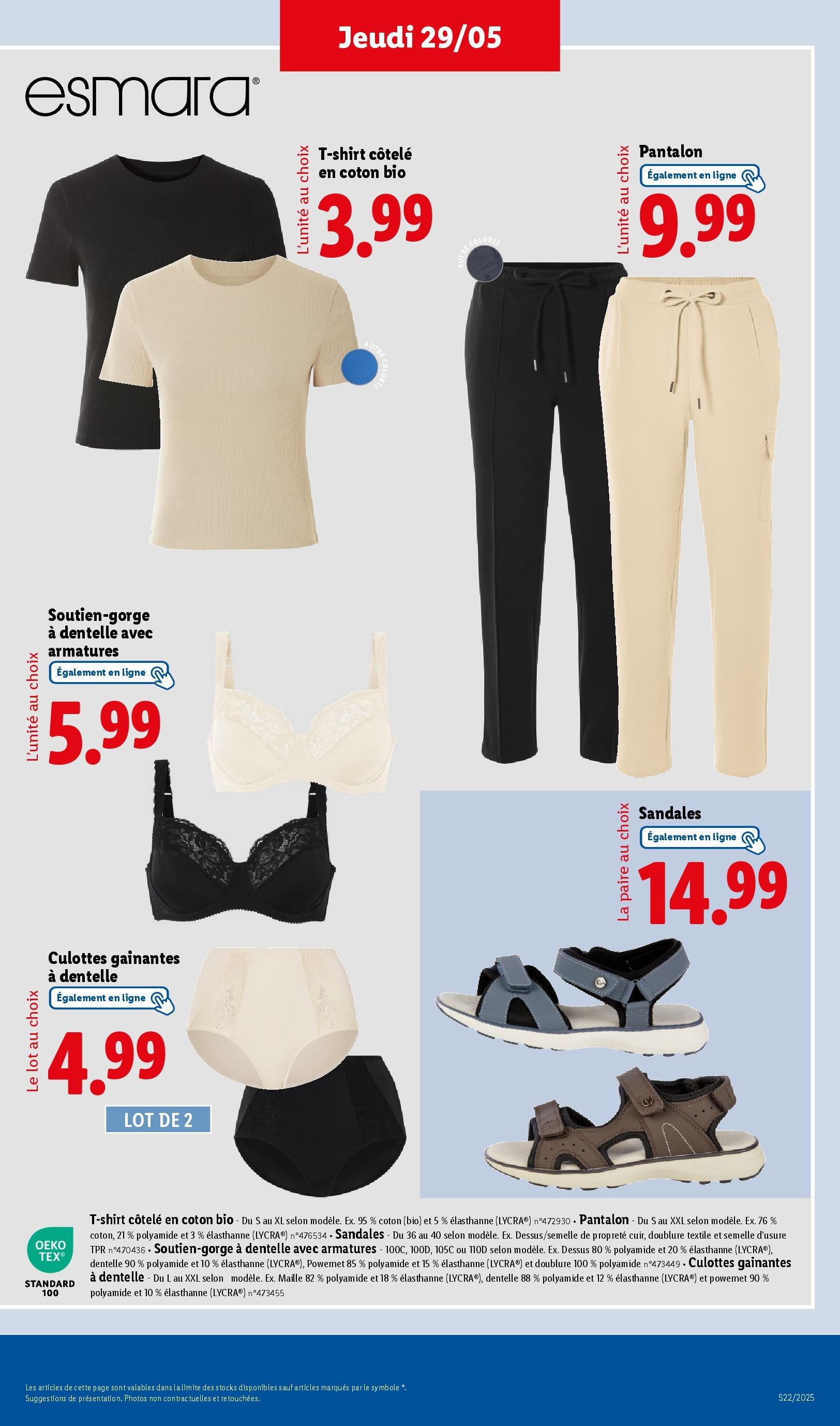 Catalogue LIDL du 28/05/2025 | Promo prospectus en ligne | Page: 47 | Produits: Coton, Pantalon, Soutien-gorge, Sandales Catalogue LIDL du 28/05/2025 | Promo prospectus en ligne | Page: 47 | Produits: Coton, Pantalon, Soutien-gorge, Sandales
