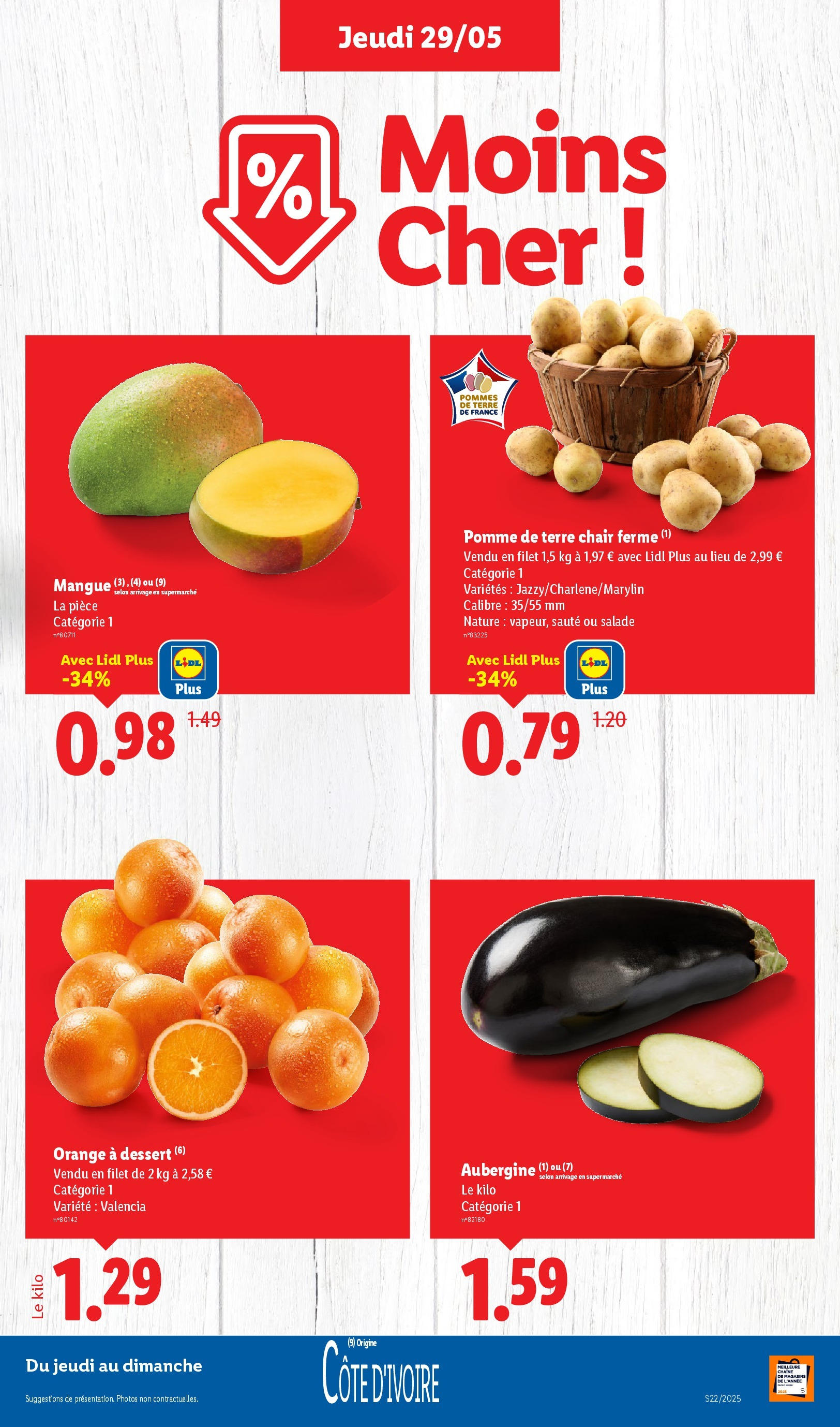 Catalogue LIDL du 28/05/2025 | Promo prospectus en ligne | Page: 5 | Produits: Mangue, Orange, Aubergine, Pomme de terre Catalogue LIDL du 28/05/2025 | Promo prospectus en ligne | Page: 5 | Produits: Mangue, Orange, Aubergine, Pomme de terre