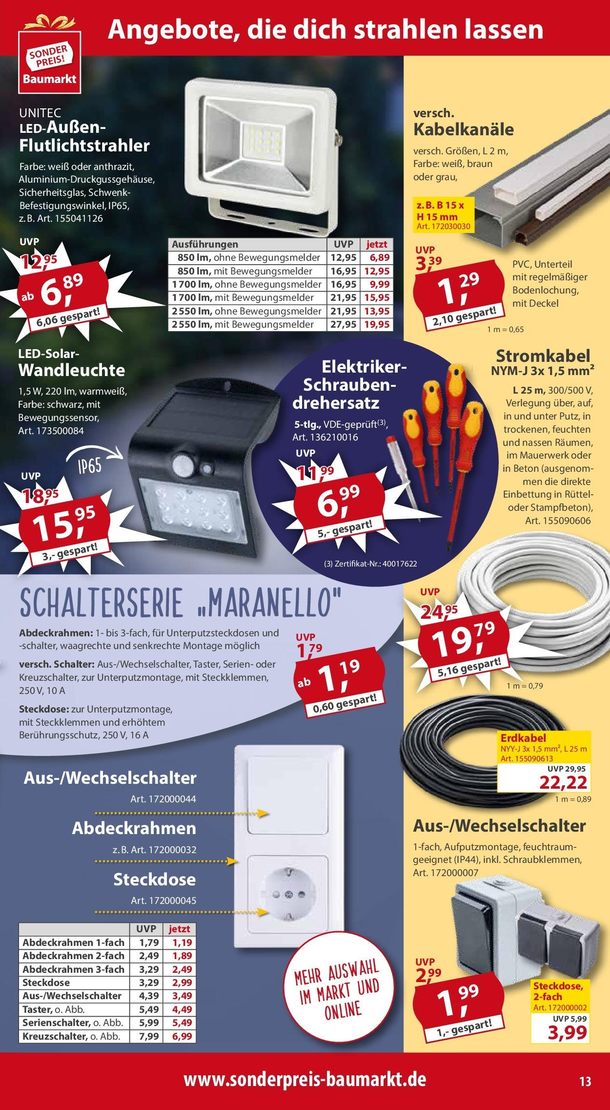 Sonderpreis Baumarkt - Sonderpreis Baumarkt: Neueröffnung Kaufbeuren (ab 29.05.2025) zum Blättern | Seite: 13 | Produkte: Steckdose, Wandleuchte