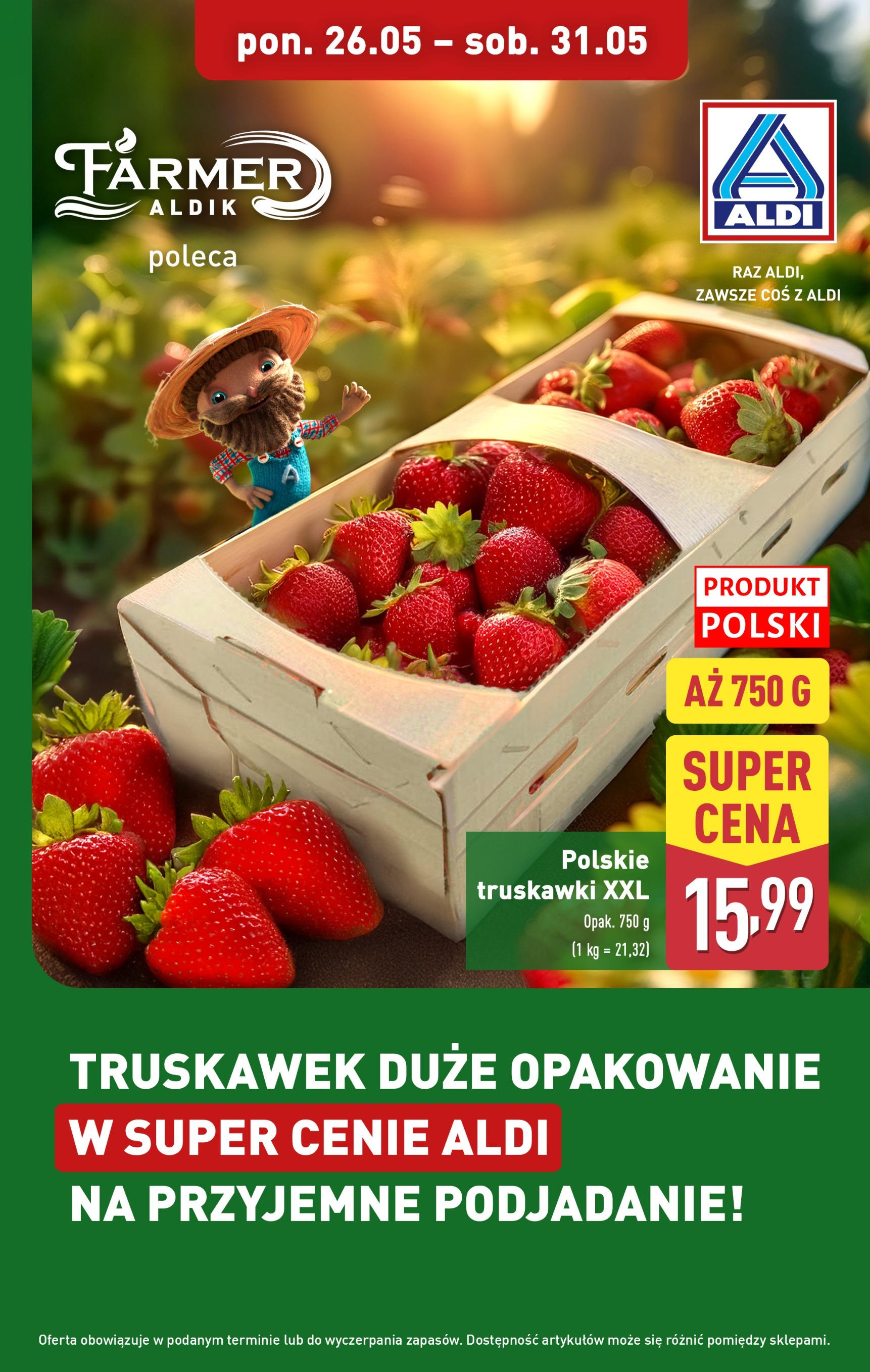 Aldi Gazetka - Promocja Polskie Truskawki od 26.05.2025 - Ulotka PDF, promocje | Strona: 1 | Produkty: Truskawki