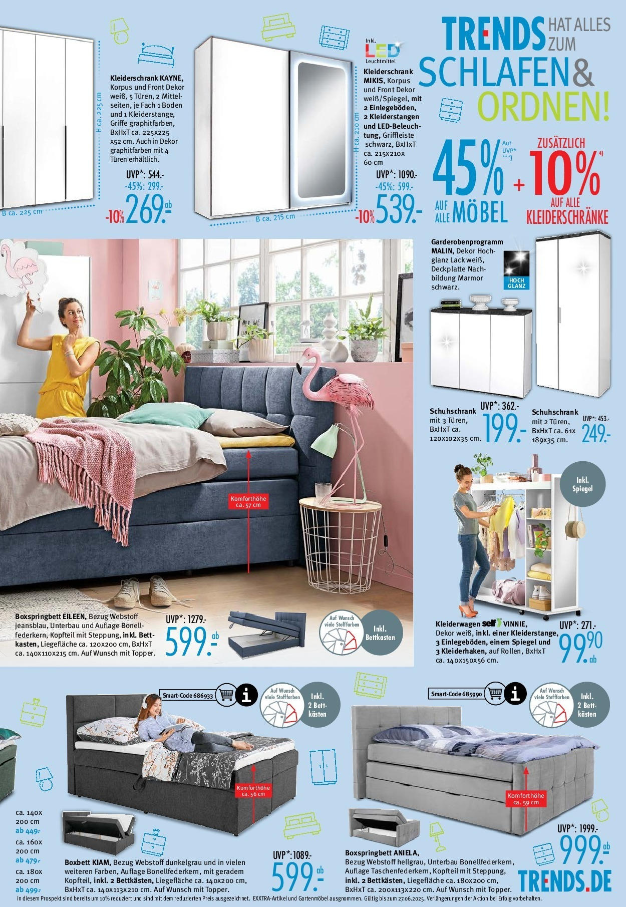 Trends - Ostermann Trends: Neue Möbel wirken Wunder. (ab 14.06.2025) zum Blättern | Seite: 3 | Produkte: Bett, Kleiderschrank, Boxspringbett, Spiegel