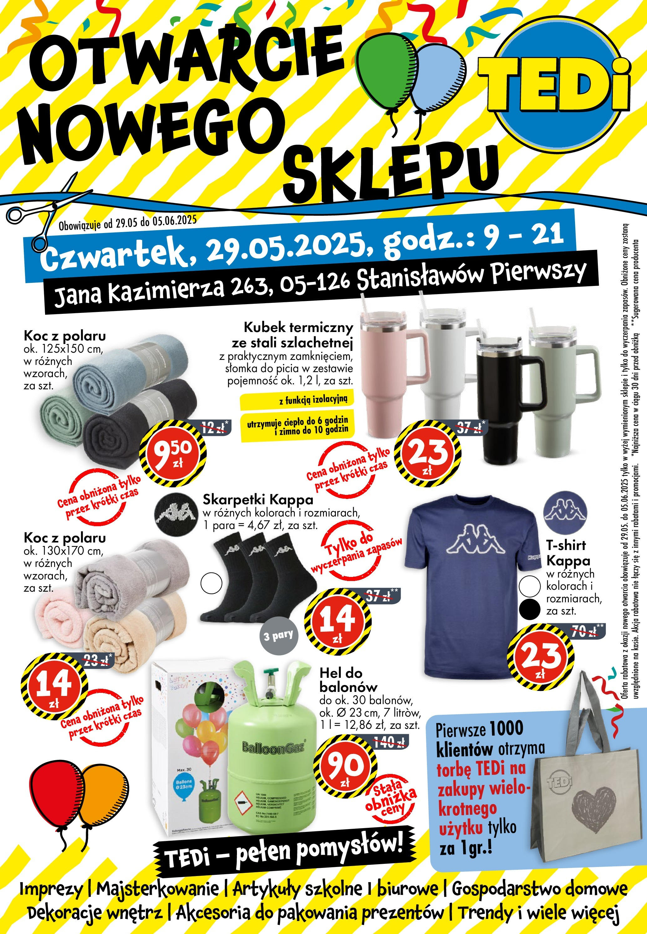 TEDi Gazetka - Stanisławów Pierwszy od (29.05.2025 - 05.06.2025) | Strona: 1 | Produkty: Skarpetki, Koc, Artykuły szkolne