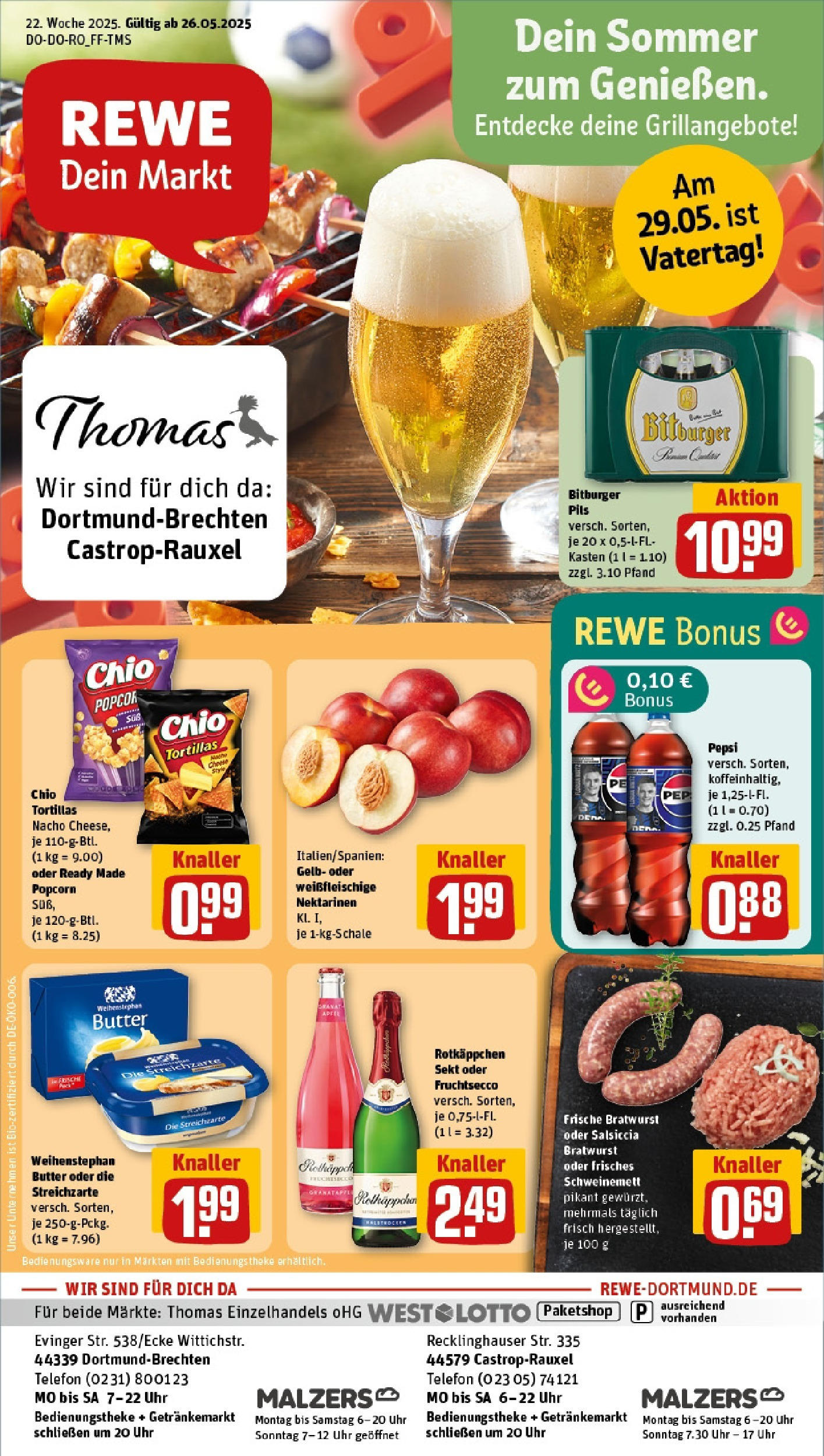 Rewe prospekt Dortmund / Brechten	 (ab 25.05.2025) zum Blättern » Angebote | Seite: 1 | Produkte: Nektarinen, Sekt, Pils, Chips