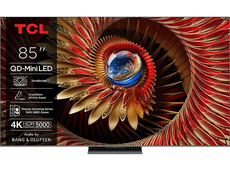 TCL 85C8K (2025) 85 Zoll 4K QD-Mini LED HDR Premium TV mit Google TV, 144Hz Motion Clarity Pro und Audio by Bang & Olufsen; LED TV