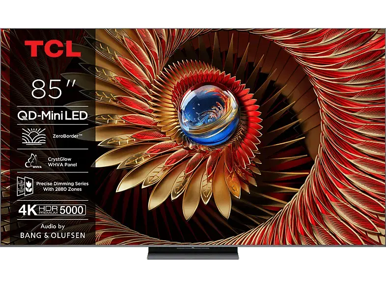 TCL 85C8K (2025) 85 Zoll 4K QD-Mini LED HDR Premium TV mit Google TV, 144Hz Motion Clarity Pro und Audio by Bang & Olufsen; LED TV
