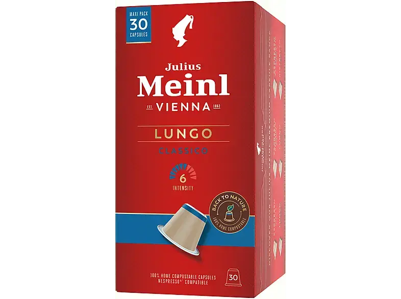 Julius Meinl Lungo Classico Biologisch Abbaubare Kaffeekapseln, 30 Stück, Kompatibles System: Nespresso