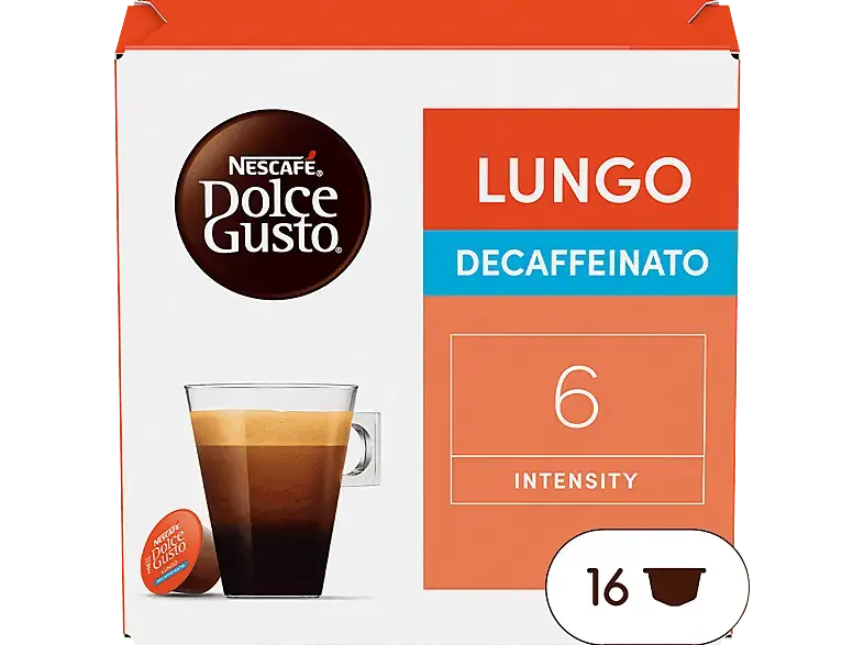 Dolce Gusto Lungo entkoffeiniert Kaffeekapseln, 16 Stück, Kompatibles System: Nescafé Dolce Gusto