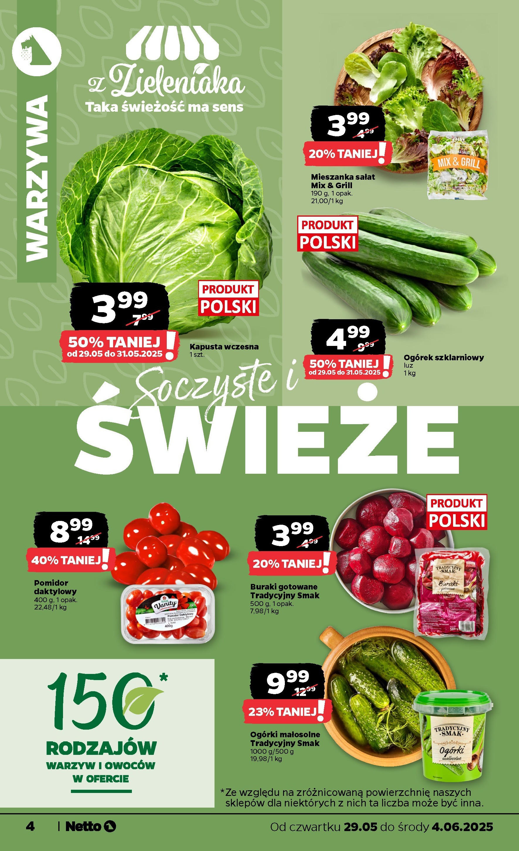 Netto gazetka - Spożywcza od 29.05.2025 - Aktualne promocje | Strona: 4 | Produkty: Kapusta, Buraki gotowane, Ogórek szklarniowy, Ogórki