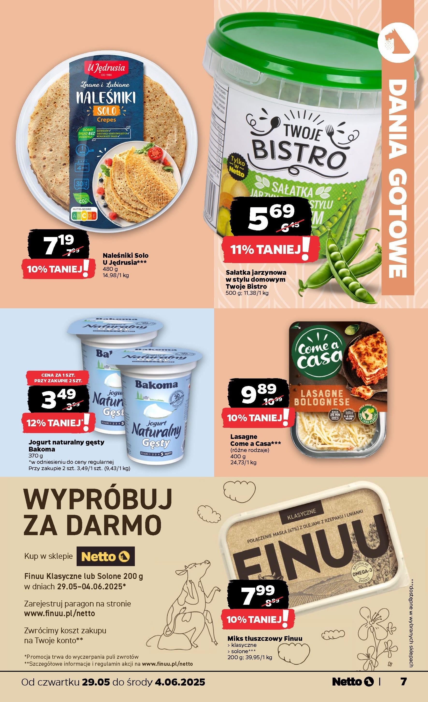 Netto gazetka - Spożywcza od 29.05.2025 - Aktualne promocje | Strona: 7 | Produkty: Jogurt naturalny, Lasagne, Pancakes, Dania gotowe