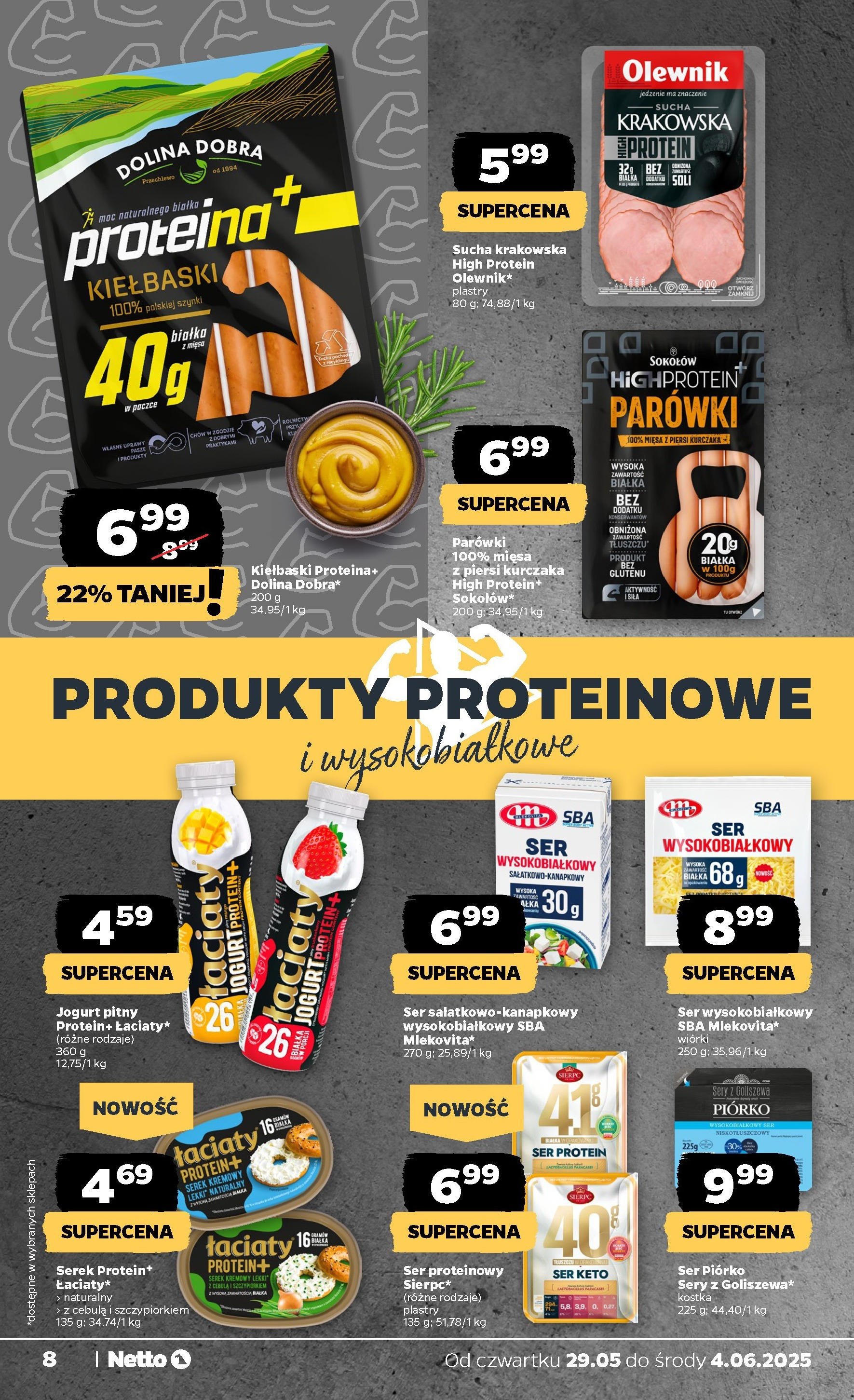 Netto gazetka - Spożywcza od 29.05.2025 - Aktualne promocje | Strona: 8 | Produkty: Piersi, Jogurt pitny, Parówki, Ser piórko