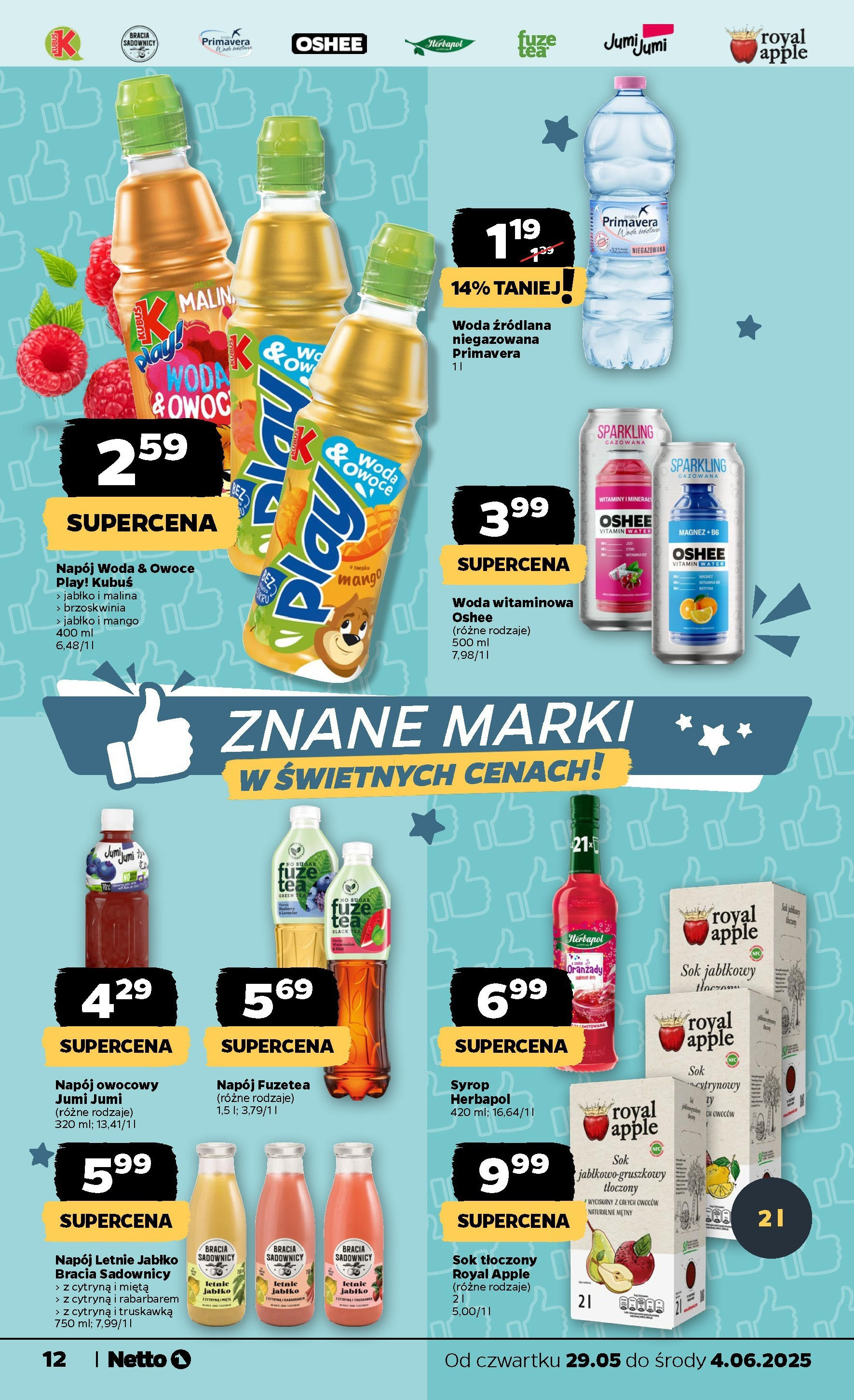 Netto gazetka - Spożywcza od 29.05.2025 - Aktualne promocje | Strona: 12 | Produkty: Malina, Woda źródlana, Sok, Owoce