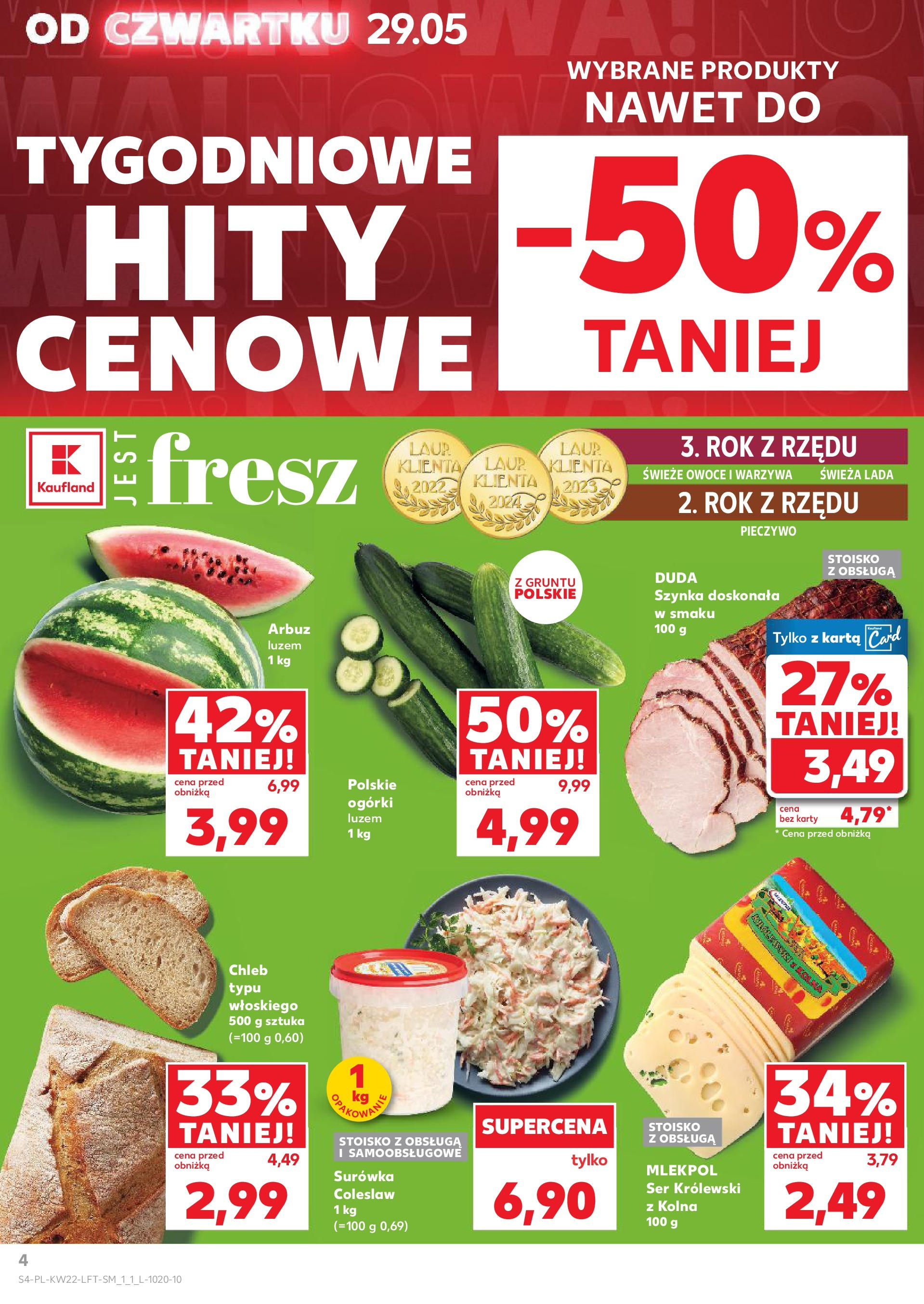 Kaufland gazetka od 29.05.2025 - od jutra PDF | Strona: 4 | Produkty: Karta, Arbuz, Ser, Surówka colesław
