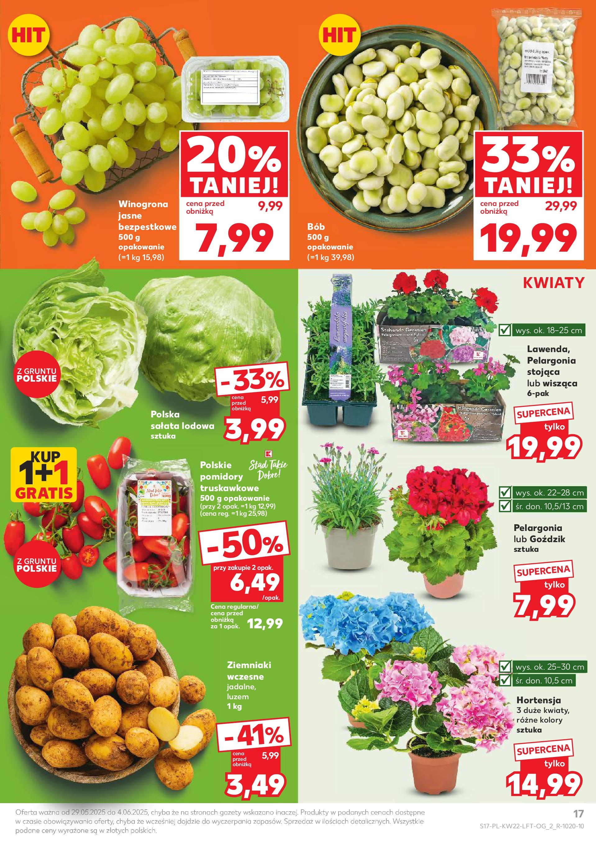 Kaufland gazetka od 29.05.2025 - od jutra PDF | Strona: 17 | Produkty: Winogrona, Pomidory, Kwiaty, Ziemniaki