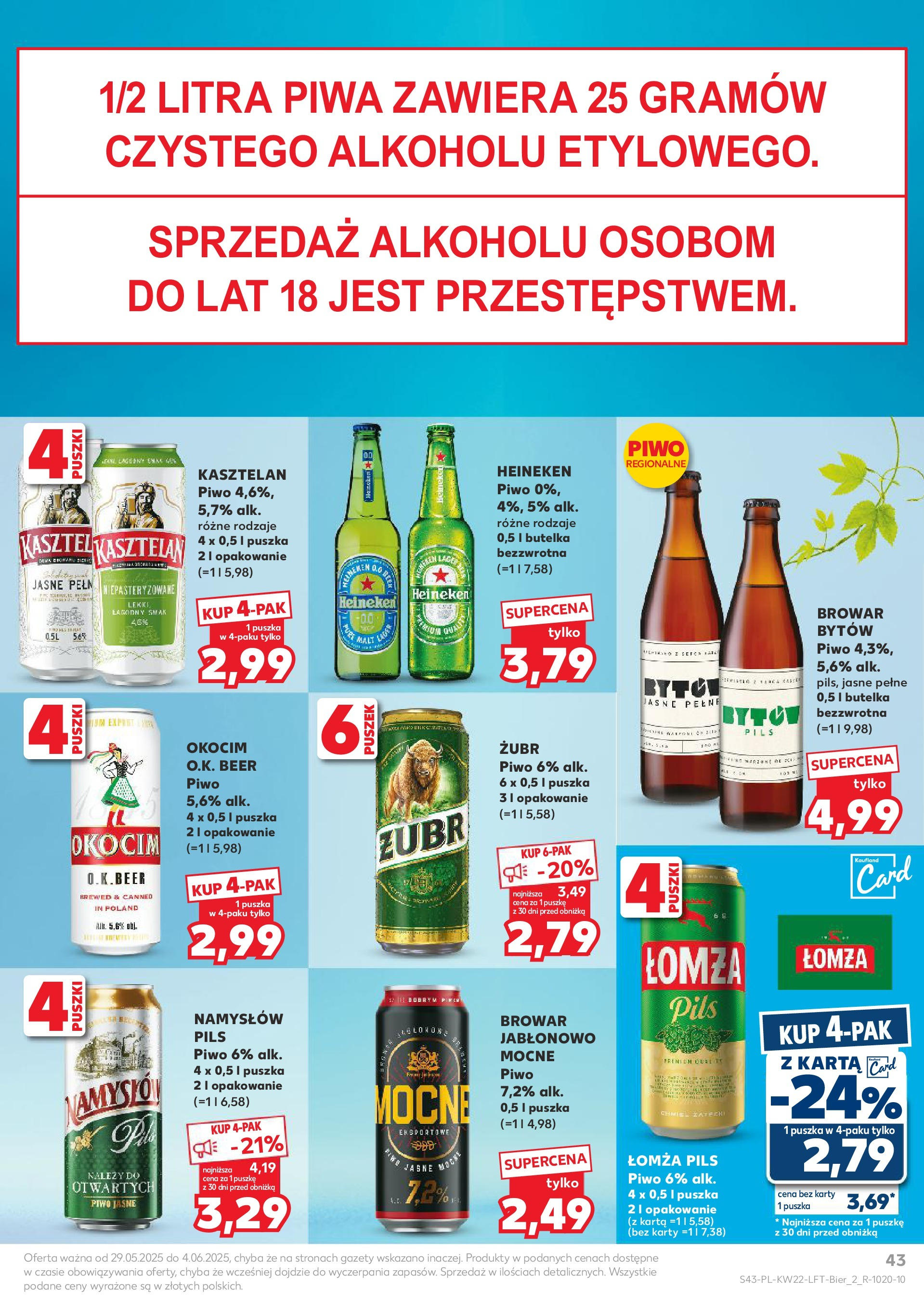 Kaufland gazetka od 29.05.2025 - od jutra PDF | Strona: 43 | Produkty: Karta, Piwo, Heineken