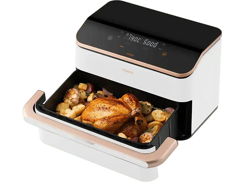 Cosori CAF-TF101S Dual Blaze TwinFryTM Heißluftfritteuse mit Trenneinsatz (10l, 2800W, Weiß)