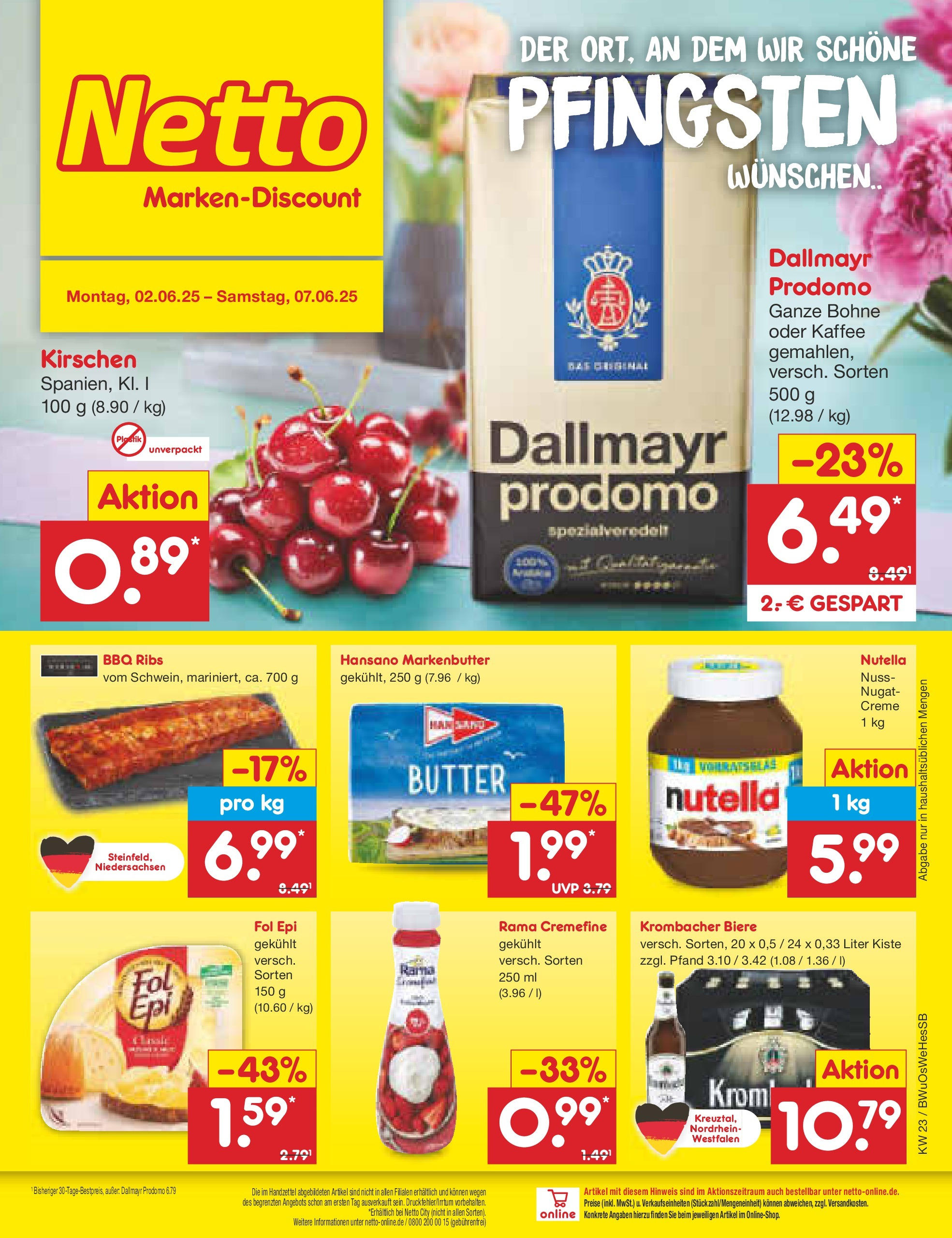 Netto Marken-Discount prospekt Witzenhausen	 (ab 01.06.2025) » Angebote | Seite: 1 | Produkte: Butter, Creme, Kirschen, Dallmayr