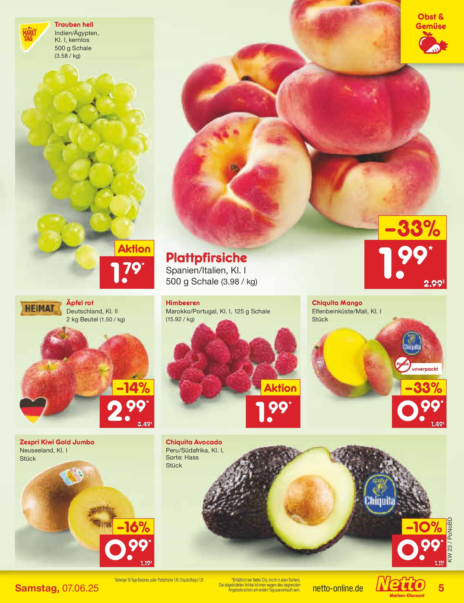 Netto Marken-Discount prospekt Selb (ab 01.06.2025) » Angebote | Seite: 5 | Produkte: Himbeeren, Äpfel, Avocado, Mango