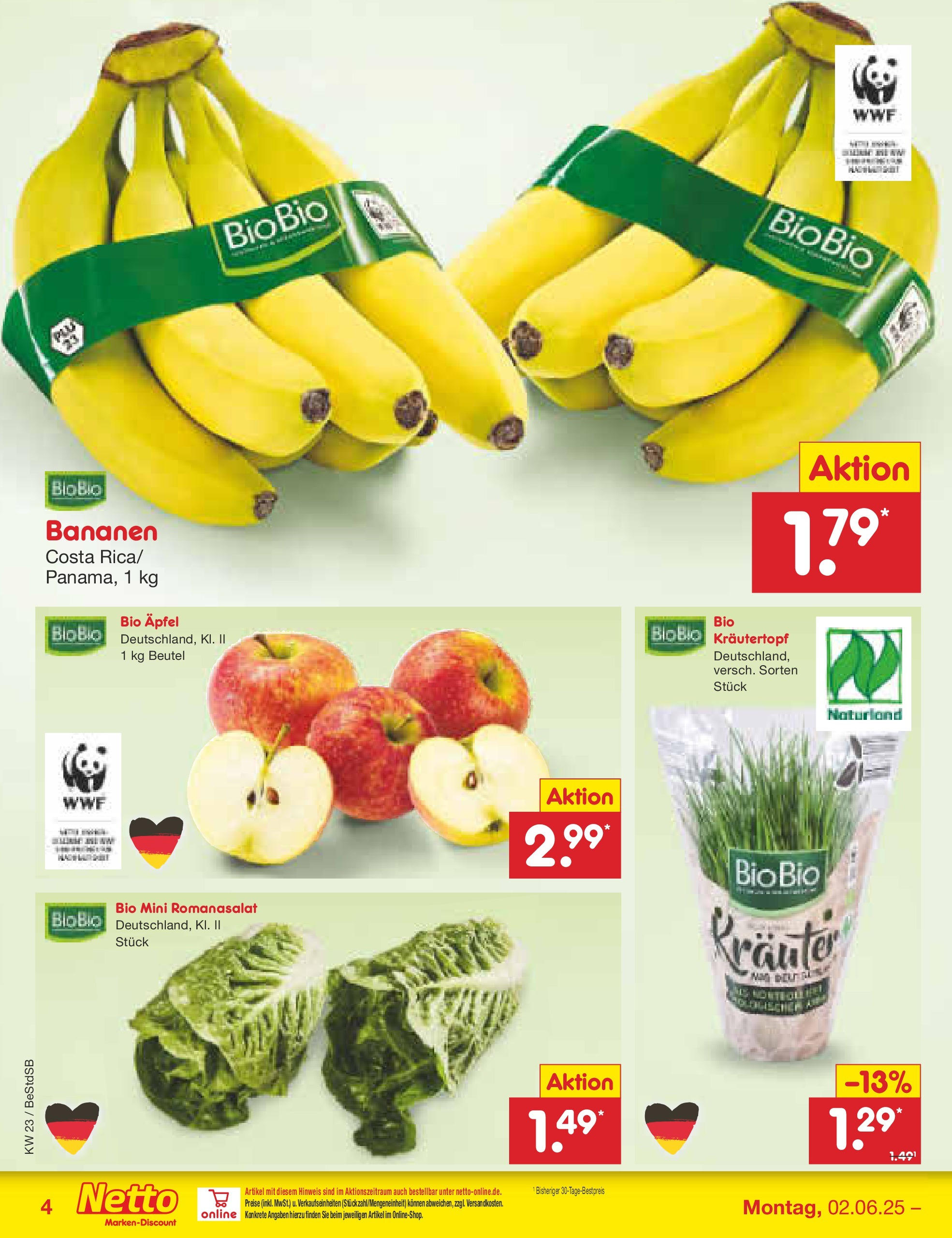 Netto Marken-Discount prospekt Berlin-Spandau (ab 01.06.2025) » Angebote | Seite: 4 | Produkte: Äpfel, Bananen