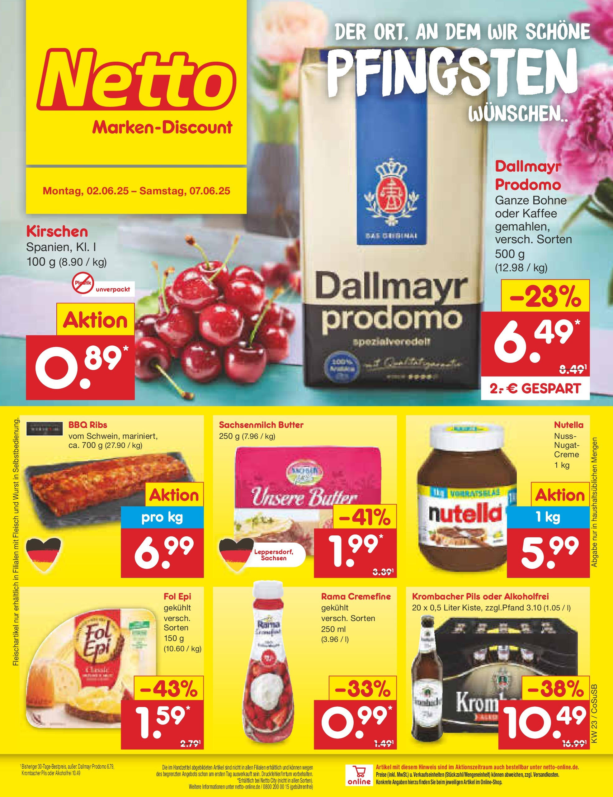 Netto Marken-Discount prospekt Bitterfeld-Wolfen (ab 01.06.2025) » Angebote | Seite: 1 | Produkte: Kirschen, Wurst, Krombacher, Fleisch