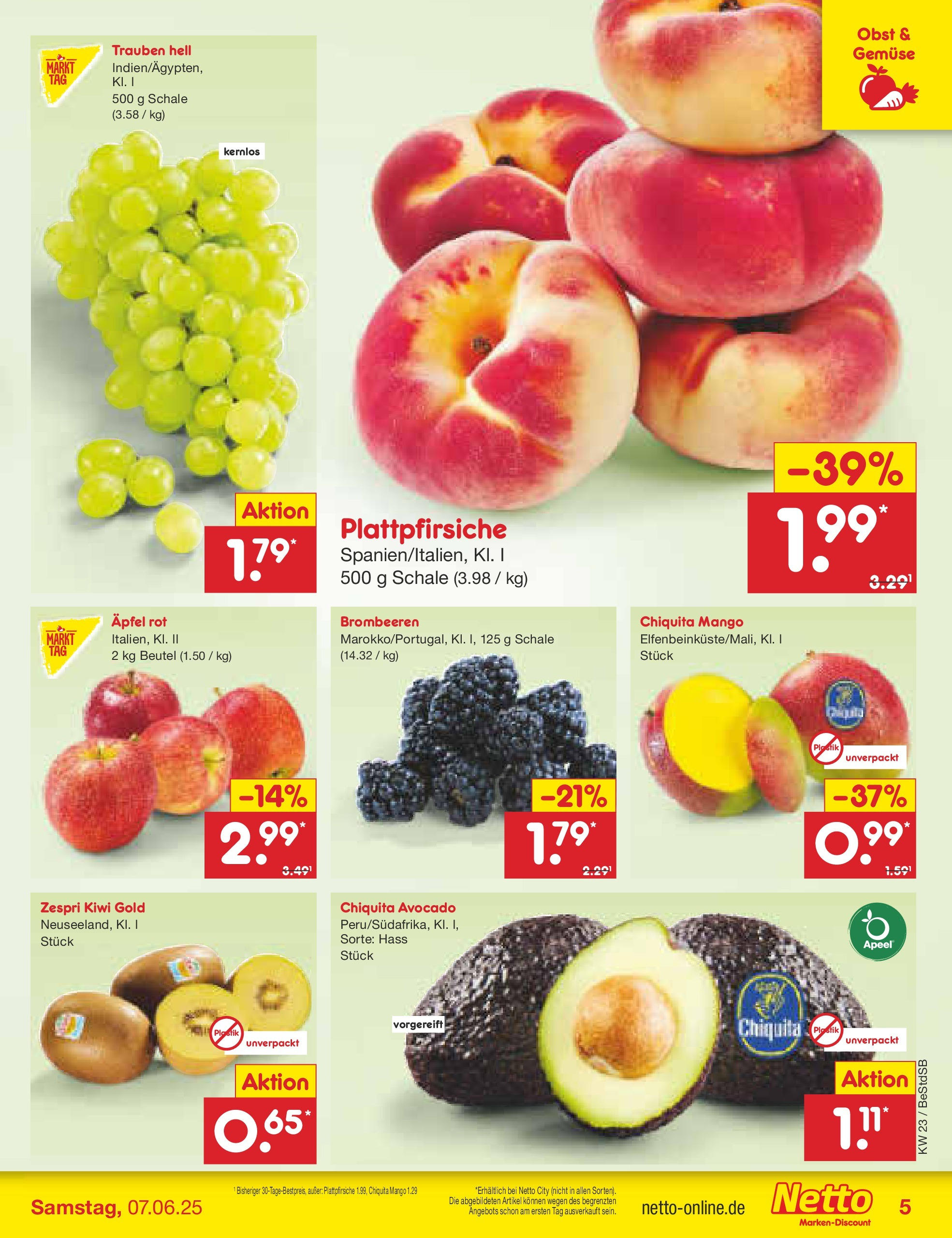 Netto Marken-Discount prospekt Berlin-Spandau (ab 01.06.2025) » Angebote | Seite: 5 | Produkte: Trauben, Avocado, Mango, Kiwi