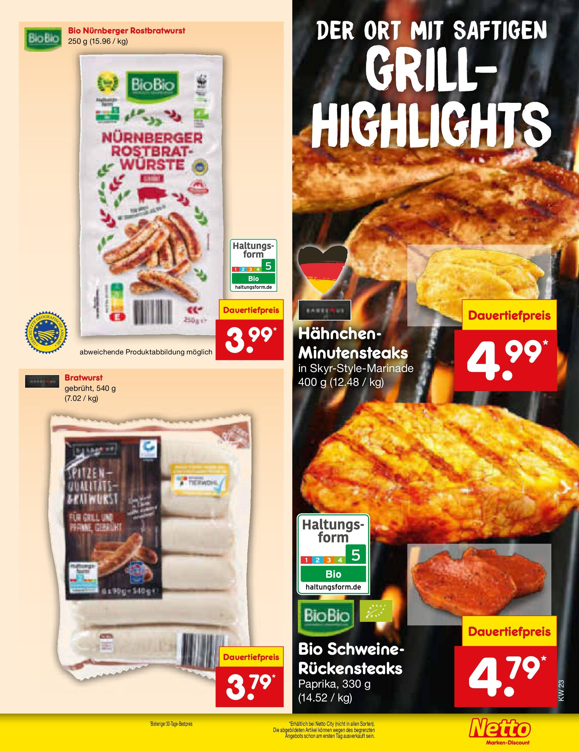 Netto Marken-Discount prospekt Berlin-Spandau (ab 01.06.2025) » Angebote | Seite: 17 | Produkte: Hahnchen, Bratwurst, Tür, Steak