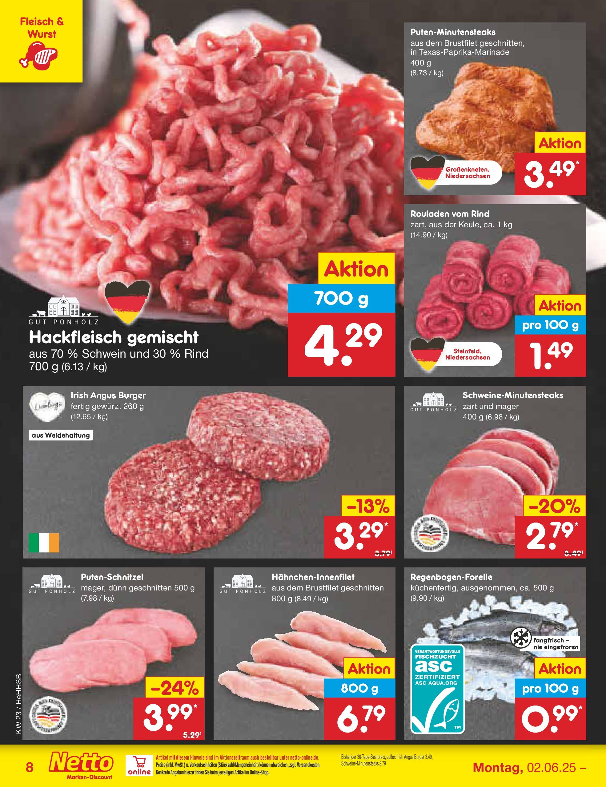 Netto Marken-Discount prospekt Hamburg (ab 01.06.2025) » Angebote | Seite: 10 | Produkte: Putenschnitzel, Steak, Fleisch, Hackfleisch