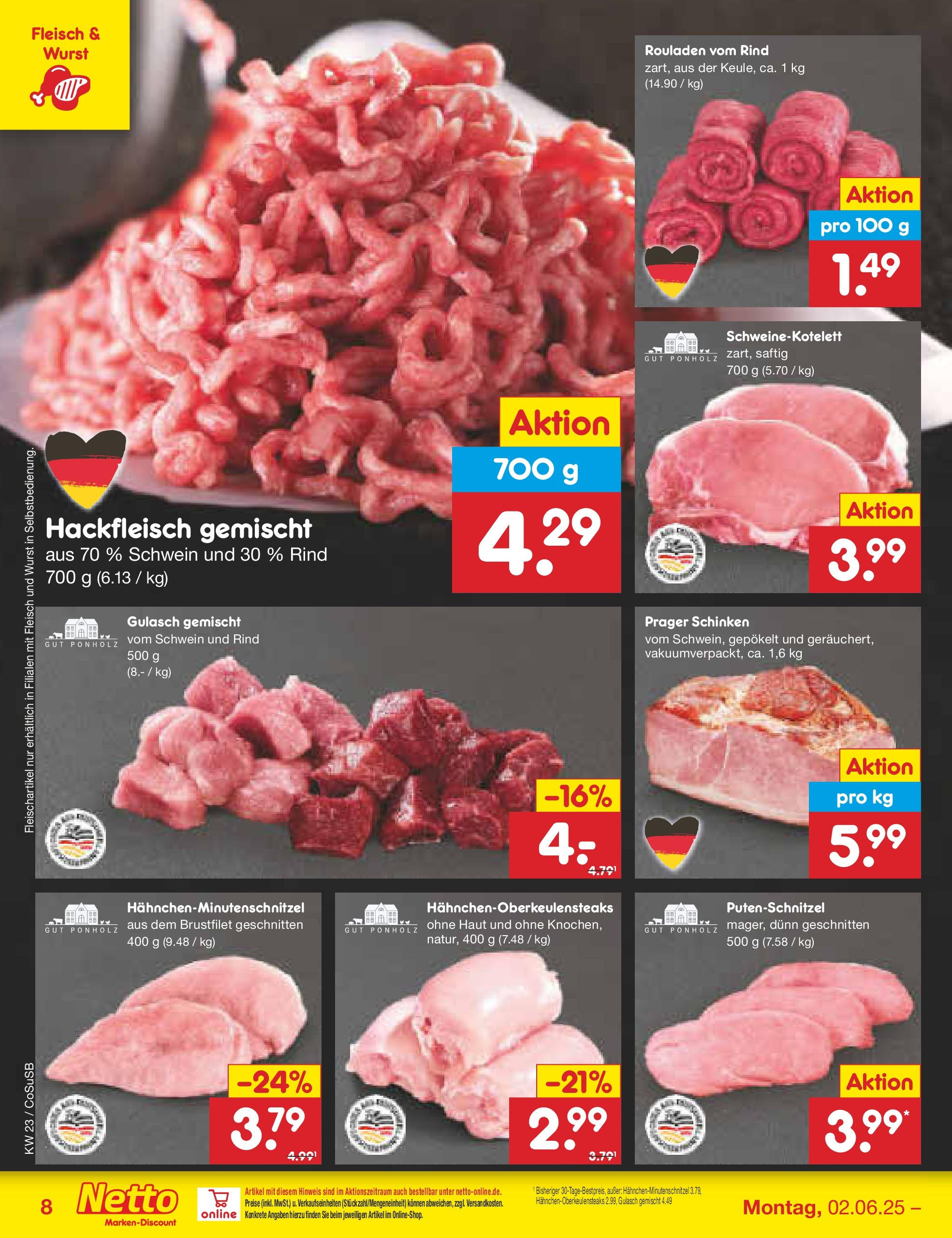 Netto Marken-Discount prospekt Bitterfeld-Wolfen (ab 01.06.2025) » Angebote | Seite: 10 | Produkte: Gulasch, Putenschnitzel, Wurst, Fleisch