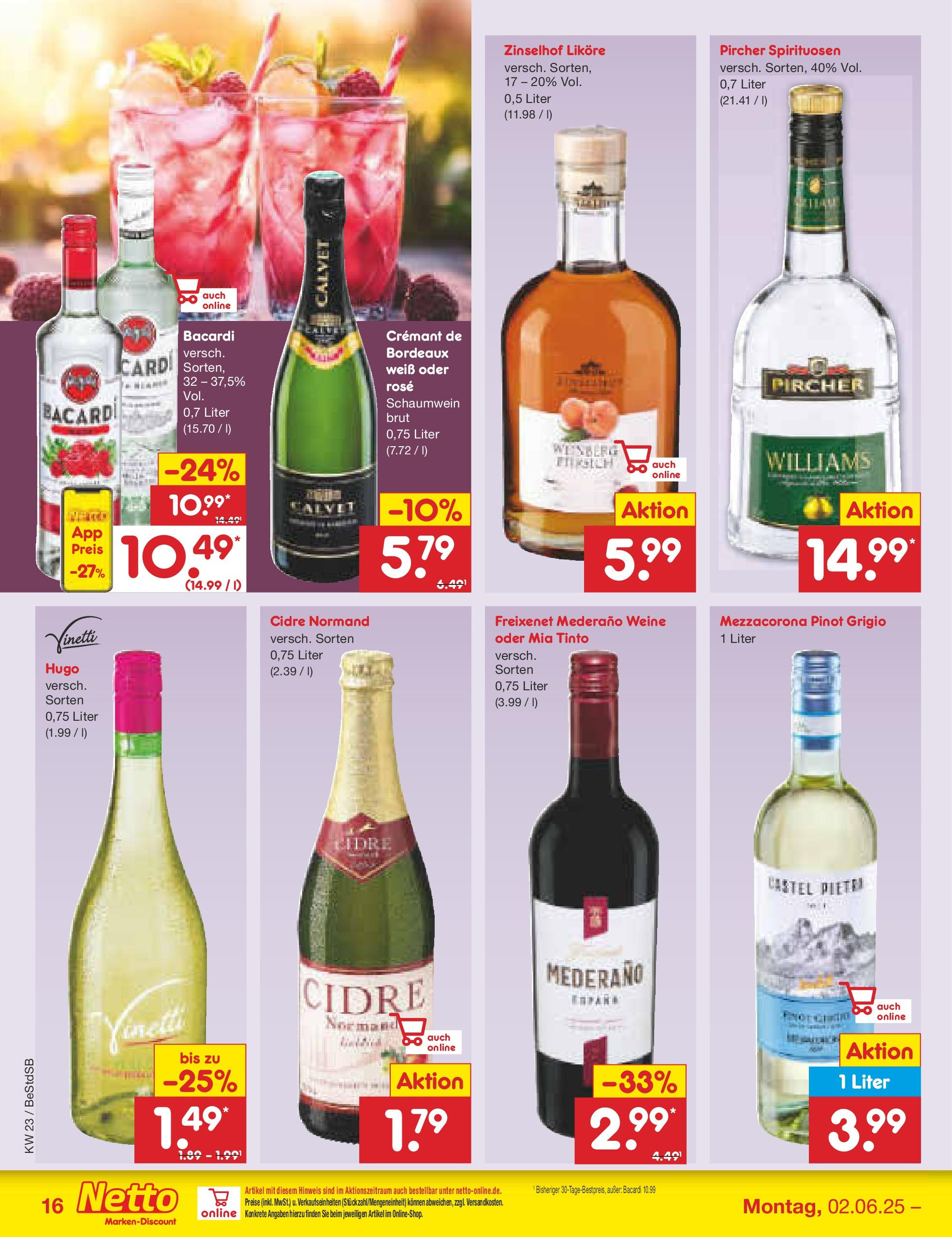 Netto Marken-Discount prospekt Berlin-Spandau (ab 01.06.2025) » Angebote | Seite: 20 | Produkte: Bacardi, Rum, Freixenet mederano, Hugo