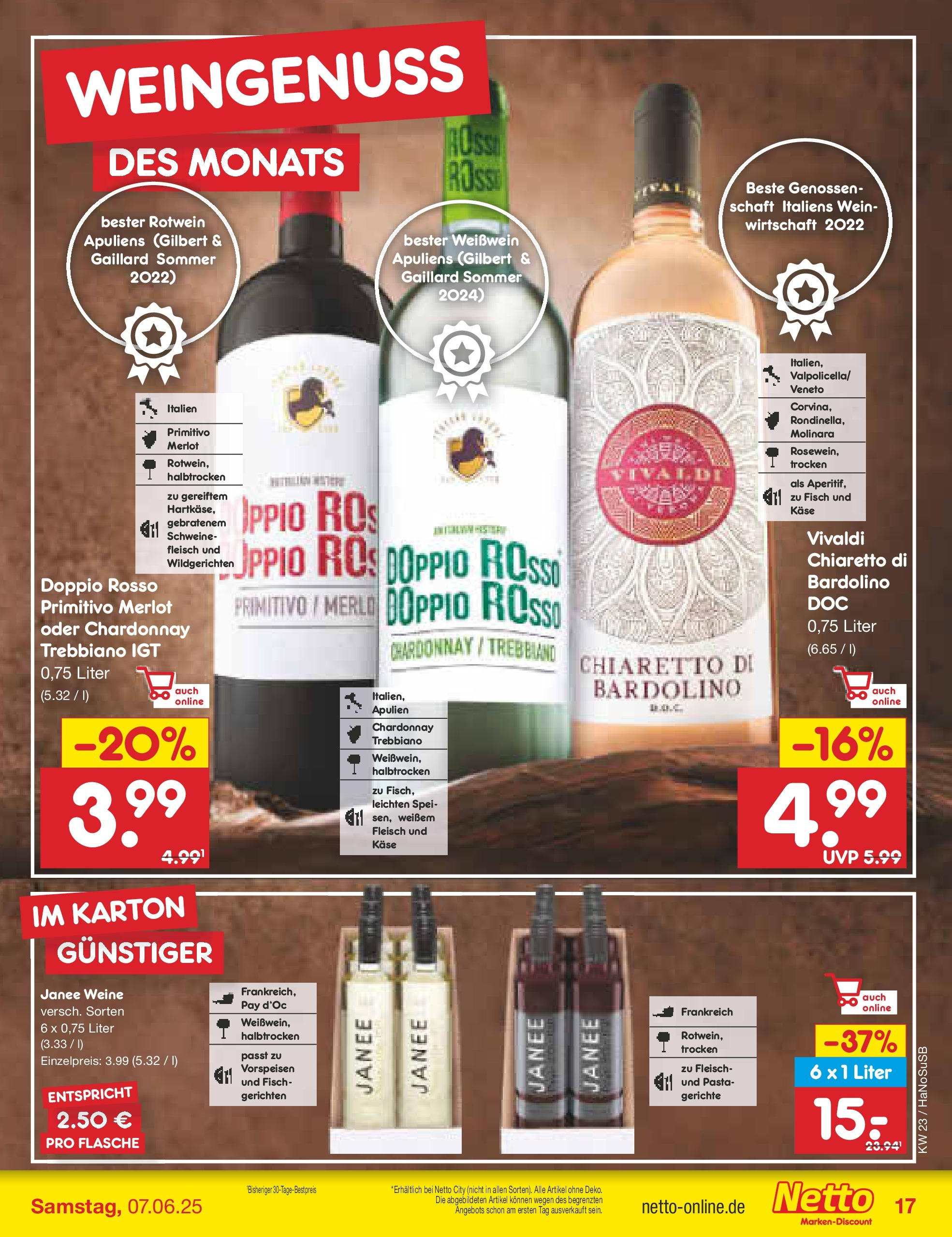 Netto Marken-Discount prospekt Schwerte-Geisecke (ab 01.06.2025) » Angebote | Seite: 21 | Produkte: Käse, Rotwein, Fisch, Wein