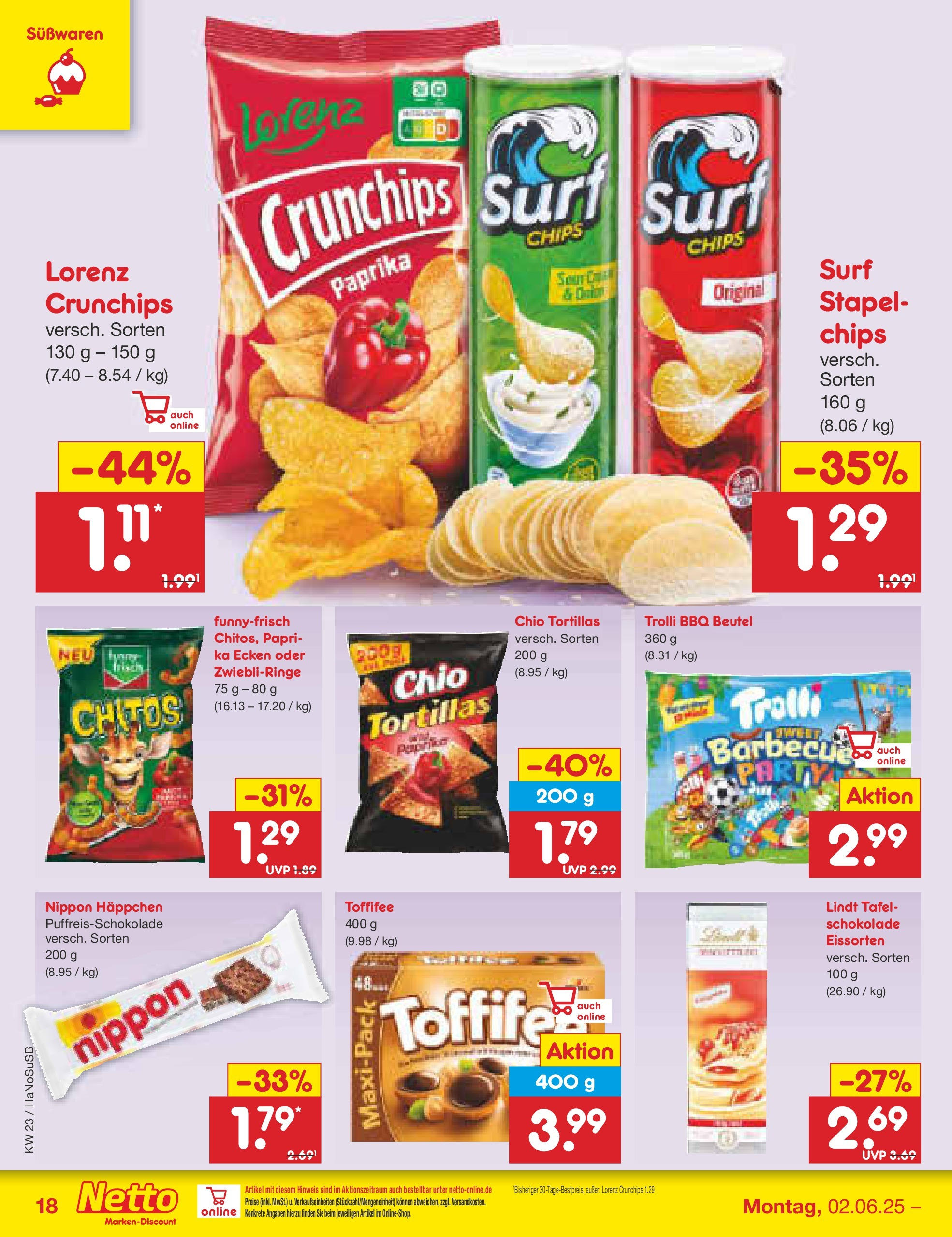 Netto Marken-Discount prospekt Schwerte-Geisecke (ab 01.06.2025) » Angebote | Seite: 28 | Produkte: Toffifee, Lorenz crunchips, Lindt, Chips