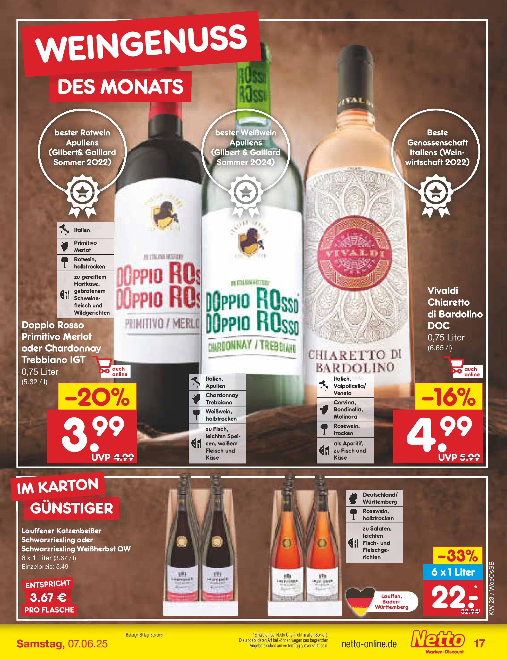 Netto Marken-Discount prospekt Gemmingen (ab 01.06.2025) » Angebote | Seite: 21 | Produkte: Käse, Rotwein, Fisch, Fleisch