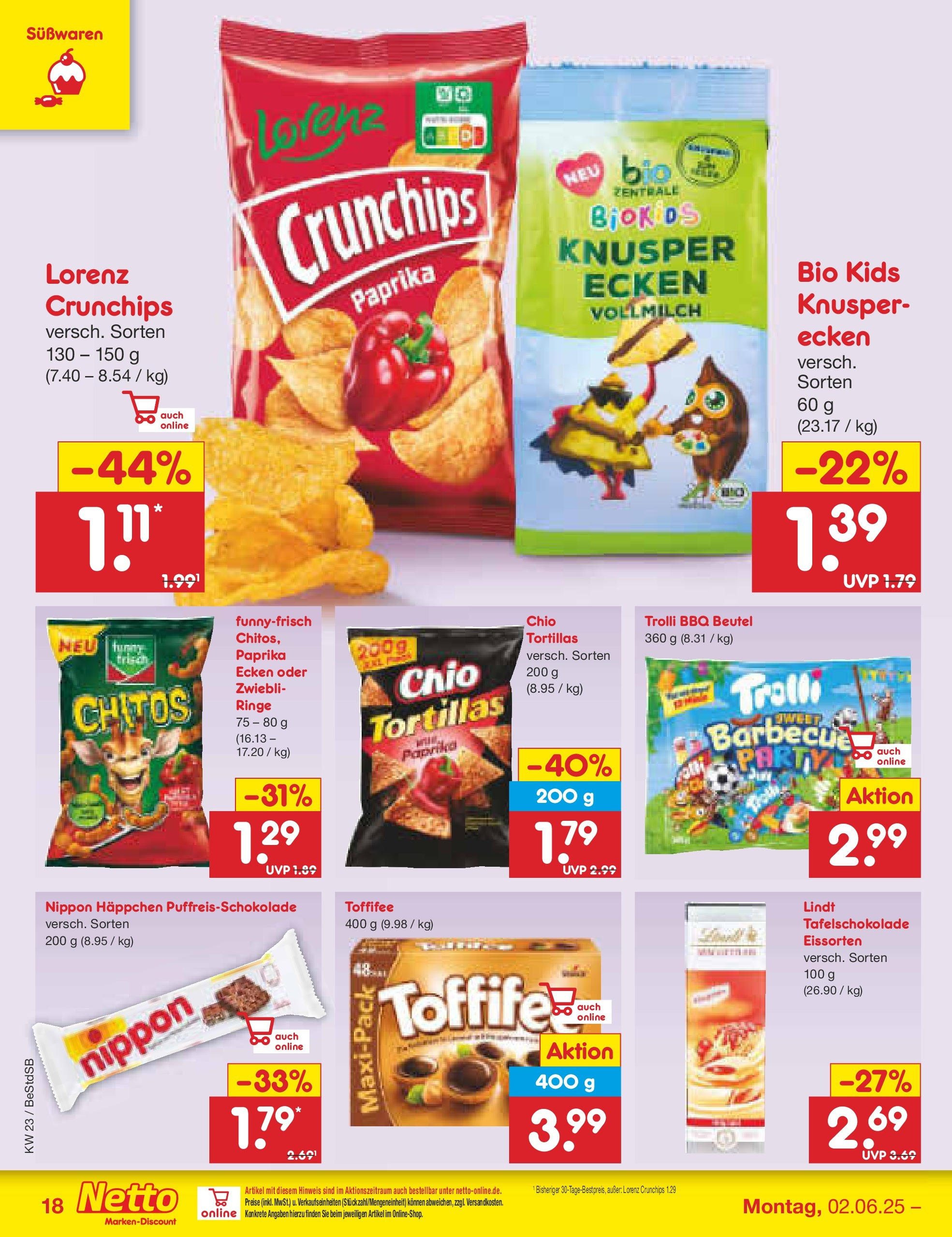 Netto Marken-Discount prospekt Berlin-Spandau (ab 01.06.2025) » Angebote | Seite: 28 | Produkte: Paprika, Lorenz crunchips, Lindt, Chips