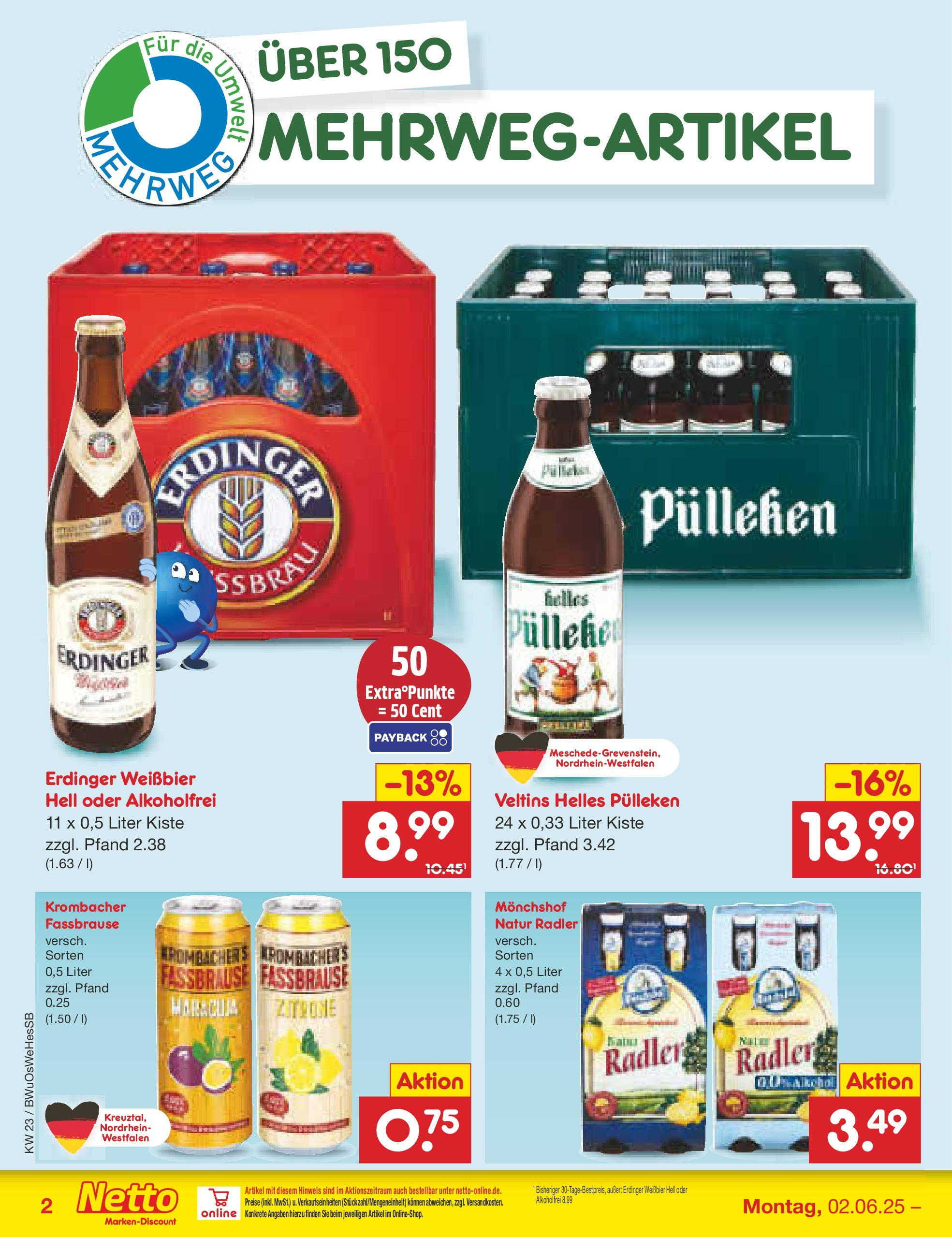 Netto Marken-Discount prospekt Witzenhausen	 (ab 01.06.2025) » Angebote | Seite: 38 | Produkte: Monchshof, Erdinger, Krombacher, Fassbrause