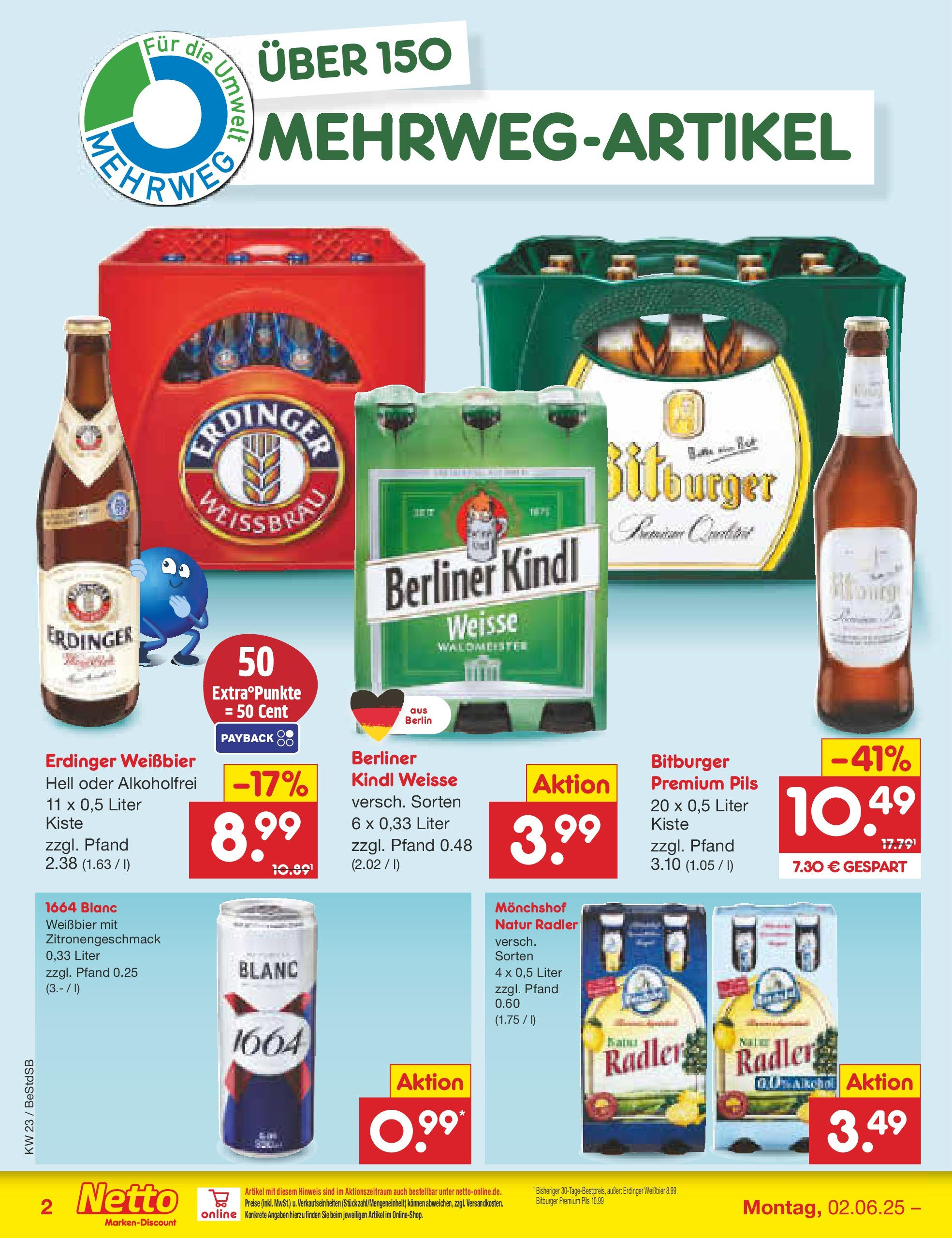 Netto Marken-Discount prospekt Berlin-Spandau (ab 01.06.2025) » Angebote | Seite: 38 | Produkte: Bitburger, Monchshof, Erdinger, Radler