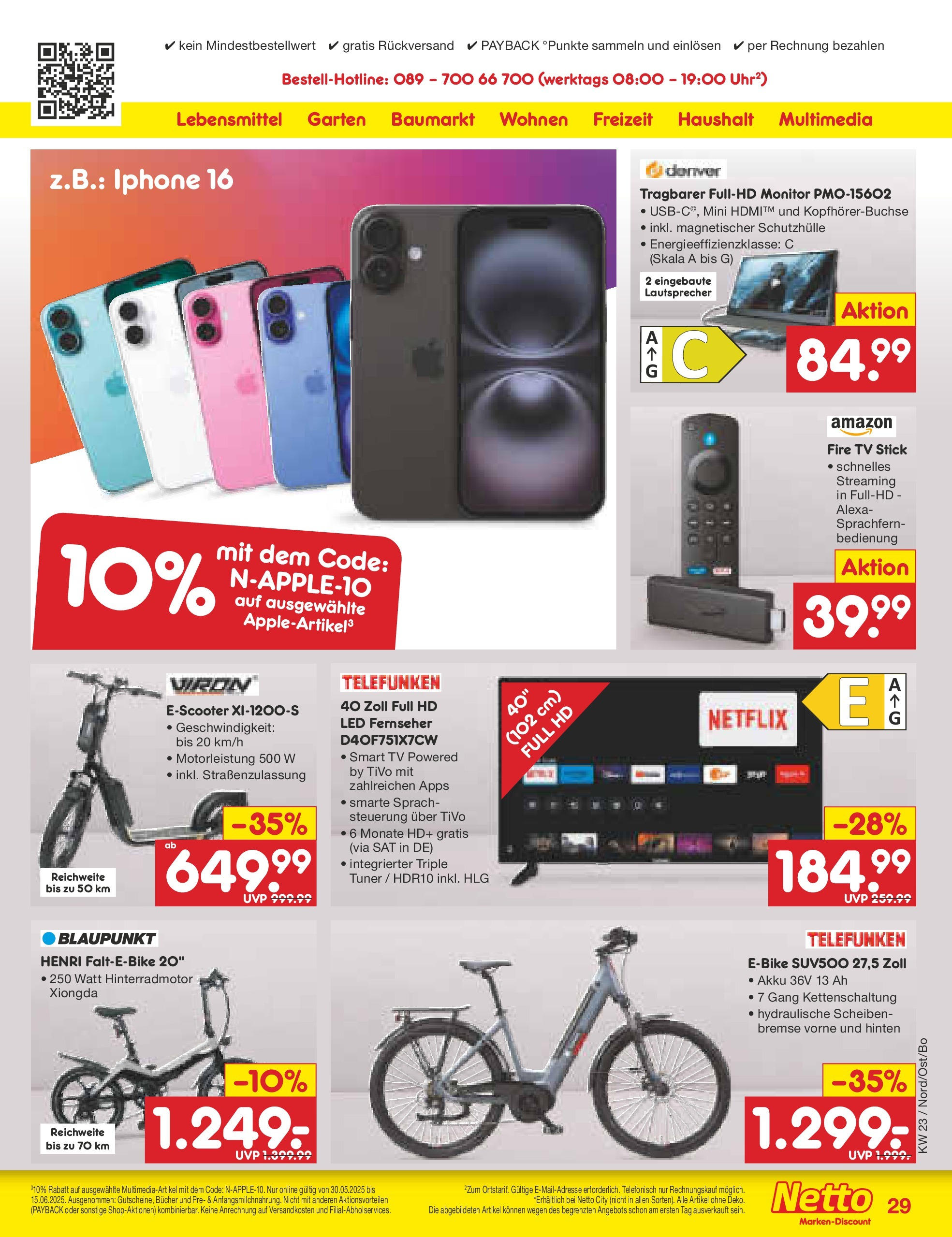 Netto Marken-Discount prospekt Berlin-Spandau (ab 01.06.2025) » Angebote | Seite: 49 | Produkte: Iphone, Apple, Monitor, Fernseher
