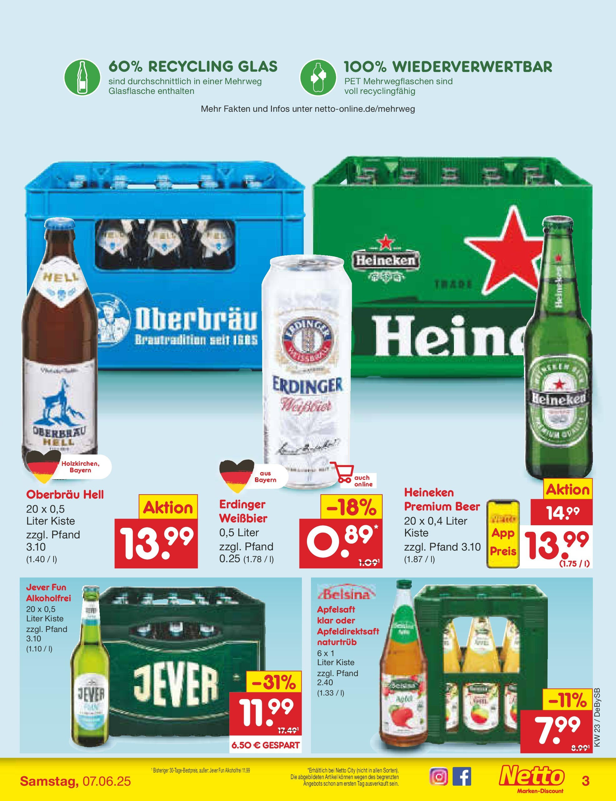 Netto Marken-Discount prospekt Thierhaupten	 (ab 01.06.2025) » Angebote | Seite: 39 | Produkte: Weißbier, Apfelsaft, Heineken, Jever