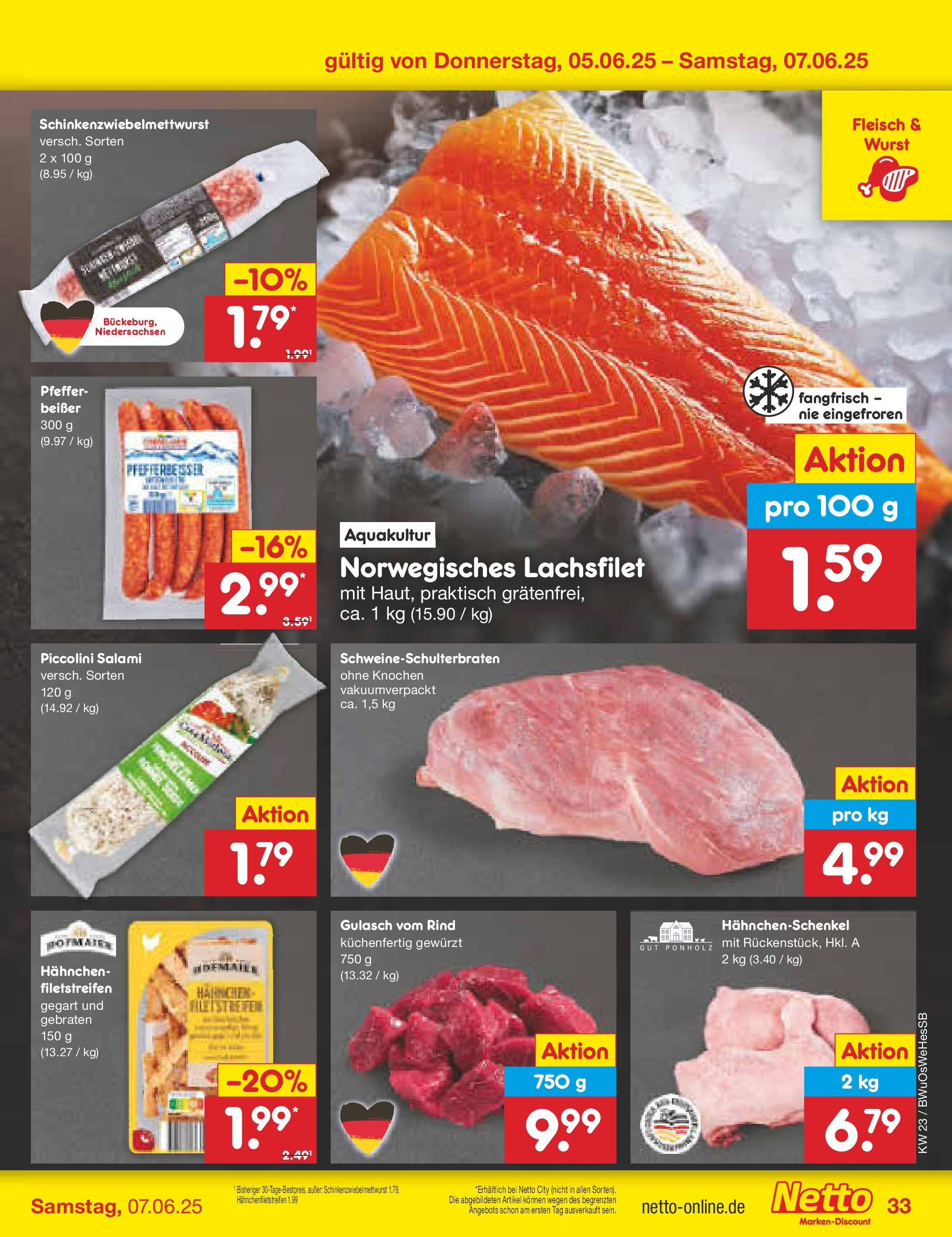 Netto Marken-Discount prospekt Witzenhausen	 (ab 01.06.2025) » Angebote | Seite: 55 | Produkte: Hahnchen, Gulasch, Salami, Fleisch