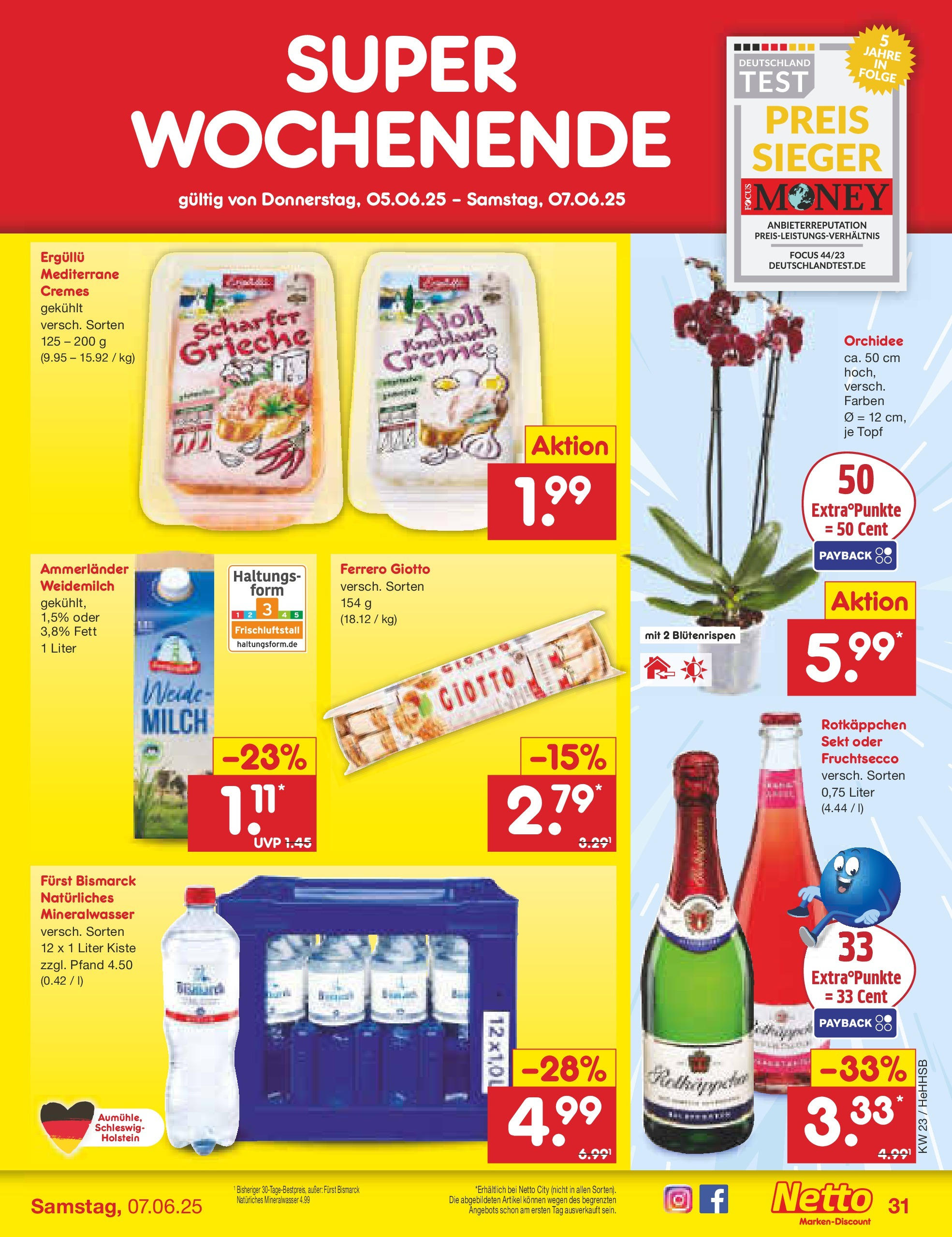 Netto Marken-Discount prospekt Hamburg (ab 01.06.2025) » Angebote | Seite: 53 | Produkte: Milch, Mineralwasser, Fruchtsecco, Knoblauch