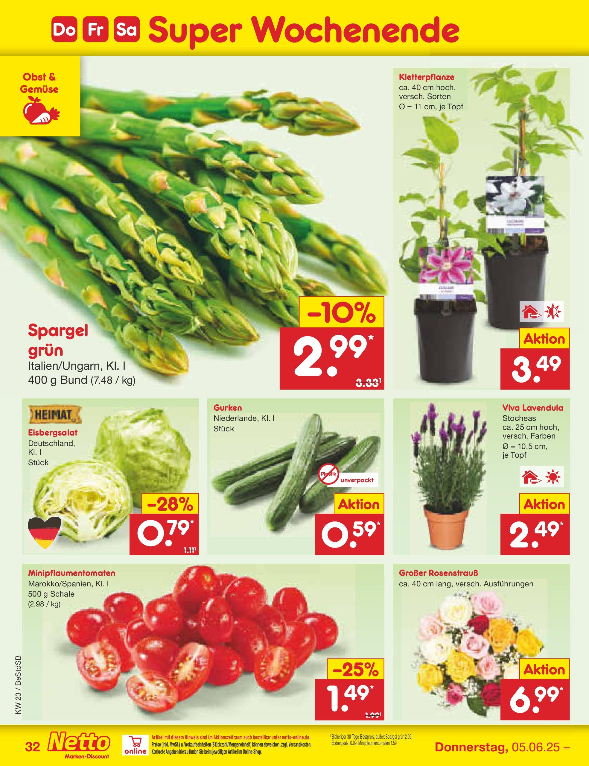 Netto Marken-Discount prospekt Berlin-Spandau (ab 01.06.2025) » Angebote | Seite: 54 | Produkte: Eisbergsalat, Spargel, Gemüse, Gurken