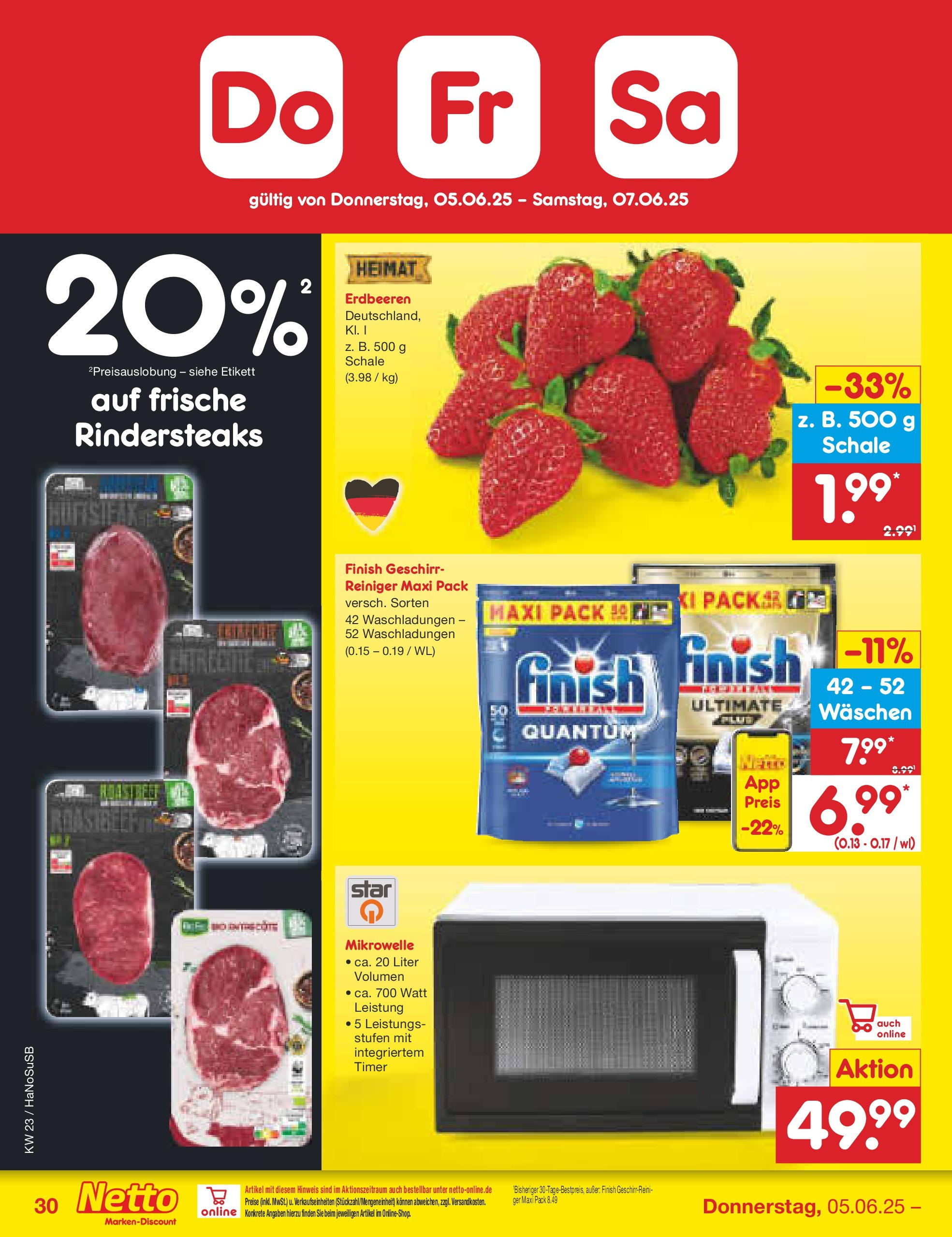 Netto Marken-Discount prospekt Schwerte-Geisecke (ab 01.06.2025) » Angebote | Seite: 52 | Produkte: Mikrowelle, Finish, Erdbeeren
