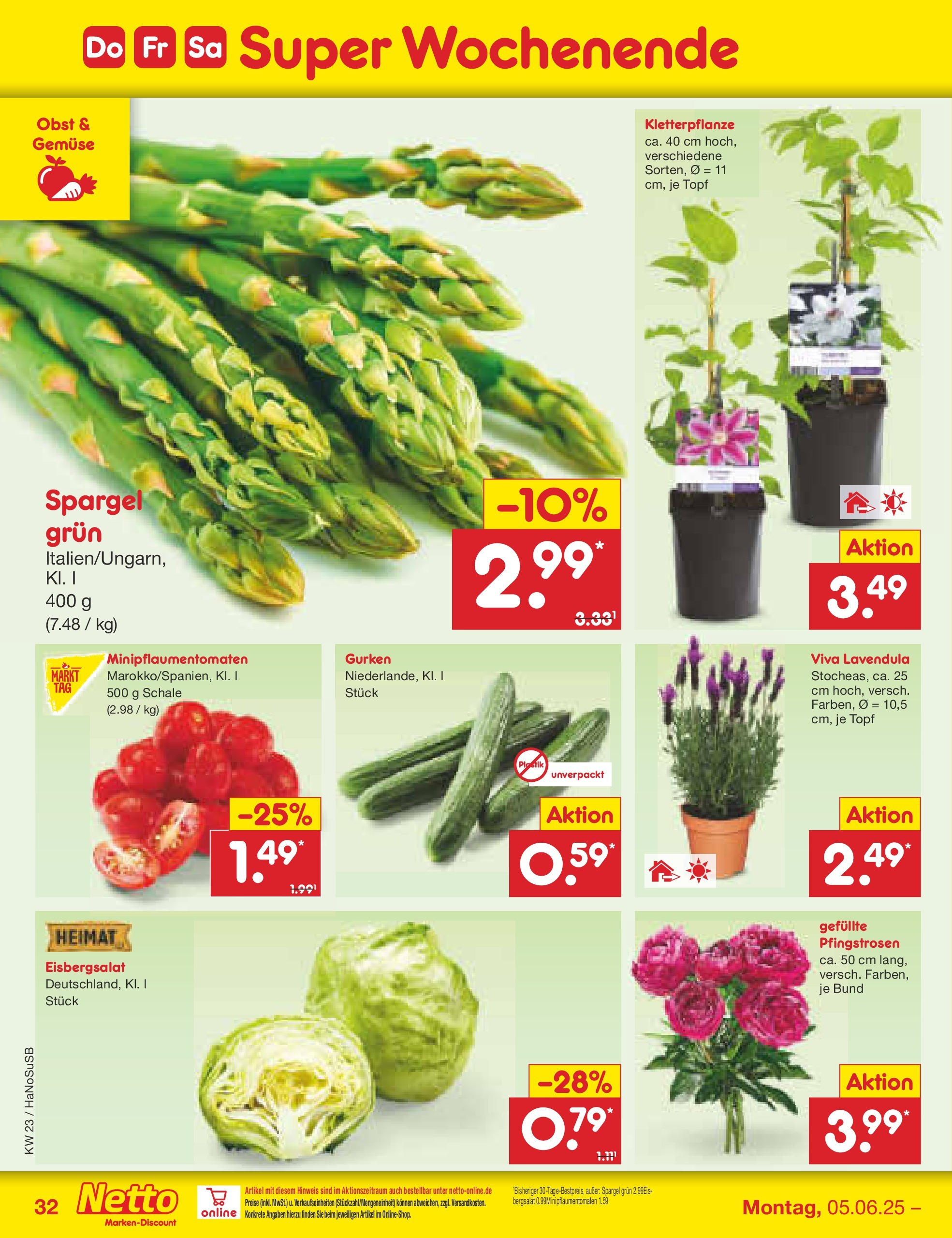 Netto Marken-Discount prospekt Schwerte-Geisecke (ab 01.06.2025) » Angebote | Seite: 54 | Produkte: Eisbergsalat, Spargel, Gemüse, Gurken