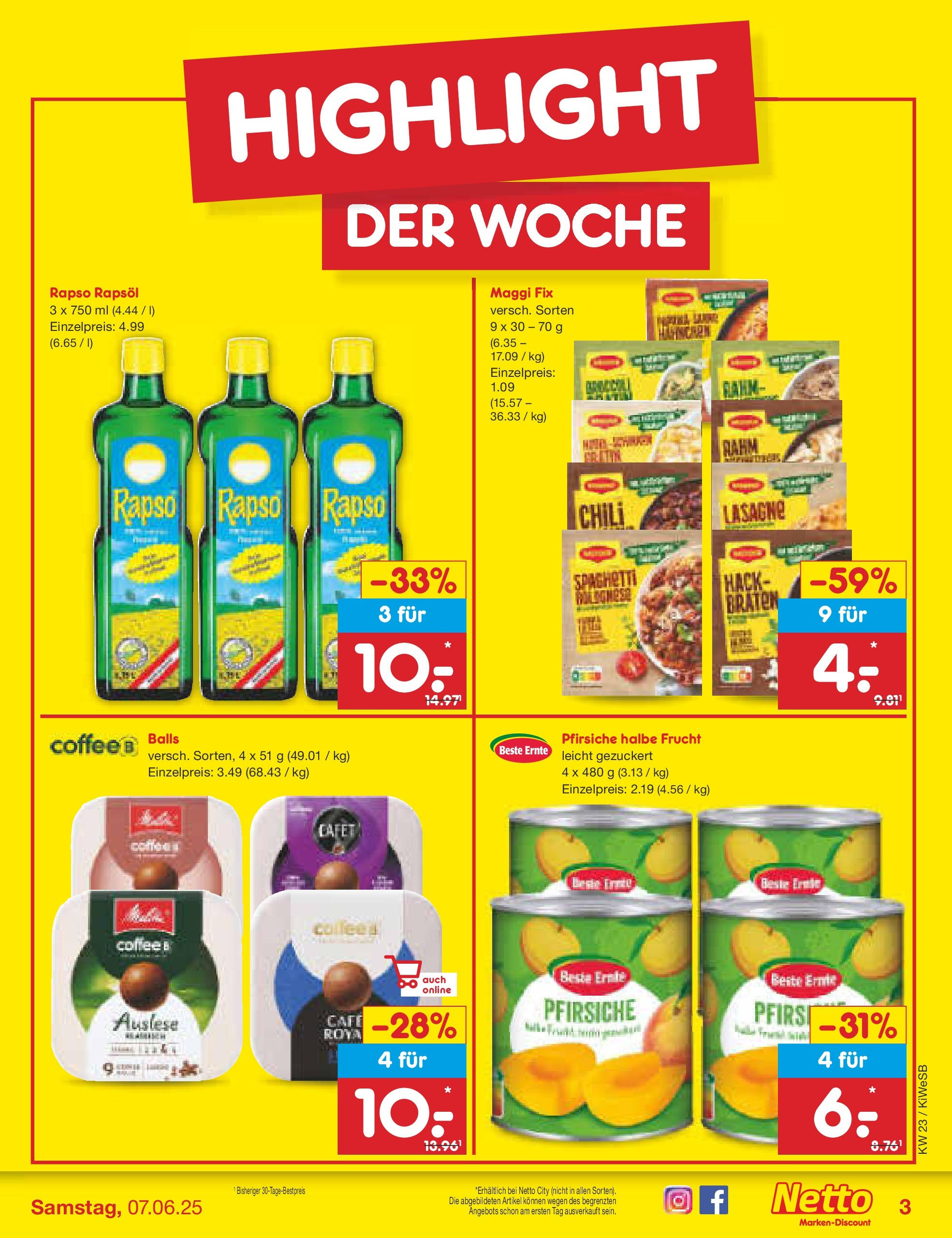 Netto Marken-Discount prospekt Bad Friedrichshall (ab 01.06.2025) » Angebote | Seite: 3 | Produkte: Maggi, Rapsöl, Maggi fix, Rapso rapsol
