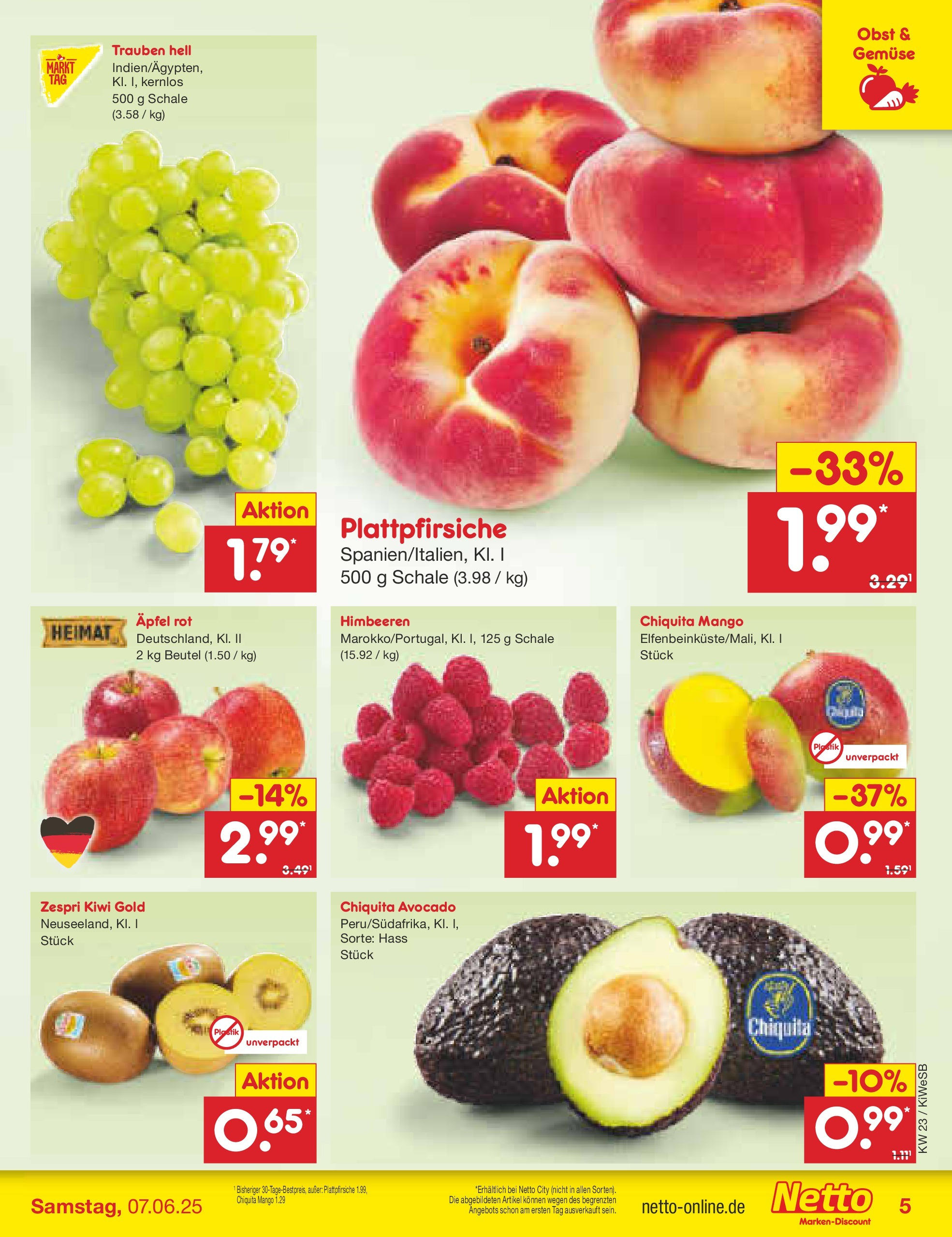 Netto Marken-Discount prospekt Bad Friedrichshall (ab 01.06.2025) » Angebote | Seite: 5 | Produkte: Trauben, Äpfel, Gemüse, Mango