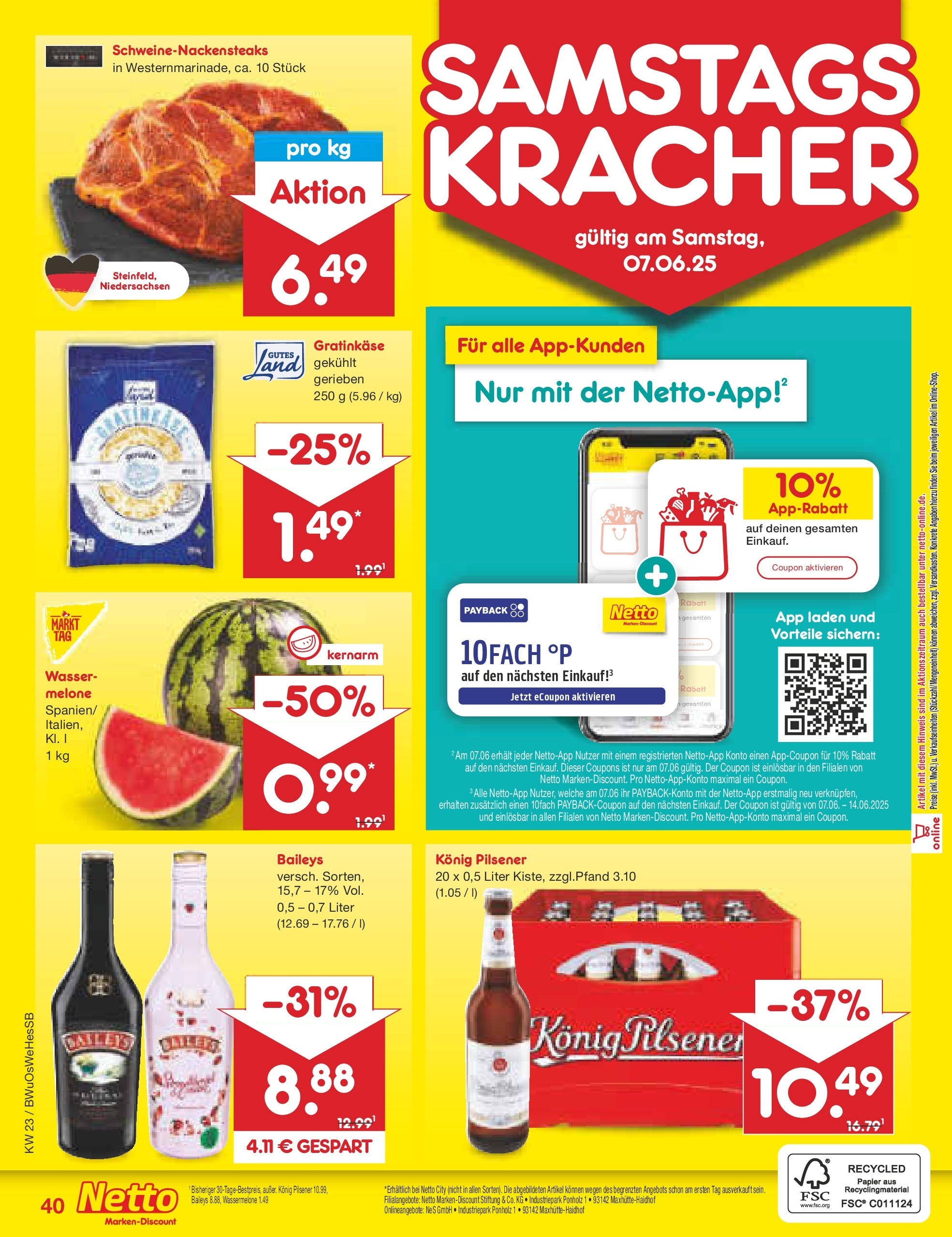 Netto Marken-Discount prospekt Witzenhausen	 (ab 01.06.2025) » Angebote | Seite: 66 | Produkte: Konig pilsener, Wasser, Baileys, Wassermelone