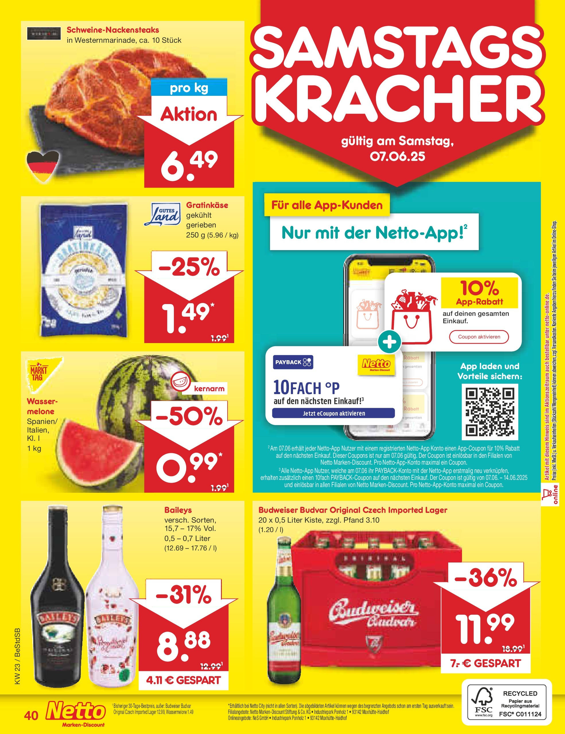 Netto Marken-Discount prospekt Berlin-Spandau (ab 01.06.2025) » Angebote | Seite: 66 | Produkte: Wasser, Baileys, Wassermelone, Budweiser