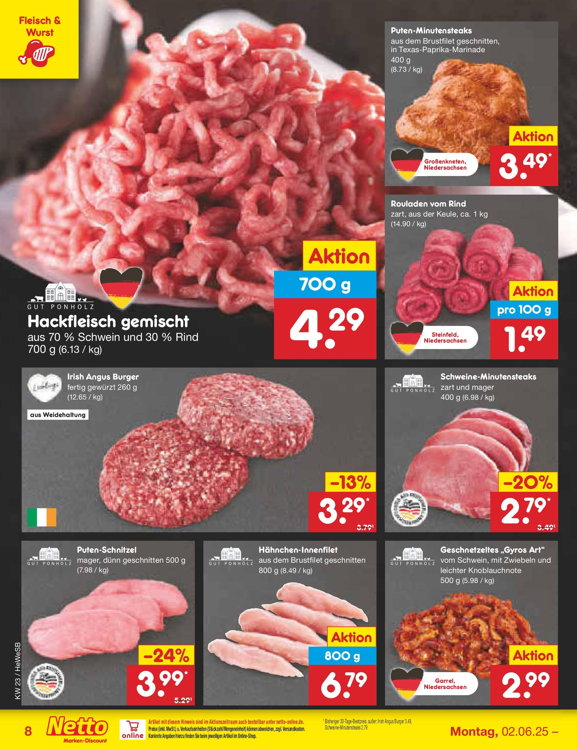 Netto Marken-Discount prospekt Brietlingen (ab 01.06.2025) » Angebote | Seite: 10 | Produkte: Burger, Putenschnitzel, Wurst, Hackfleisch