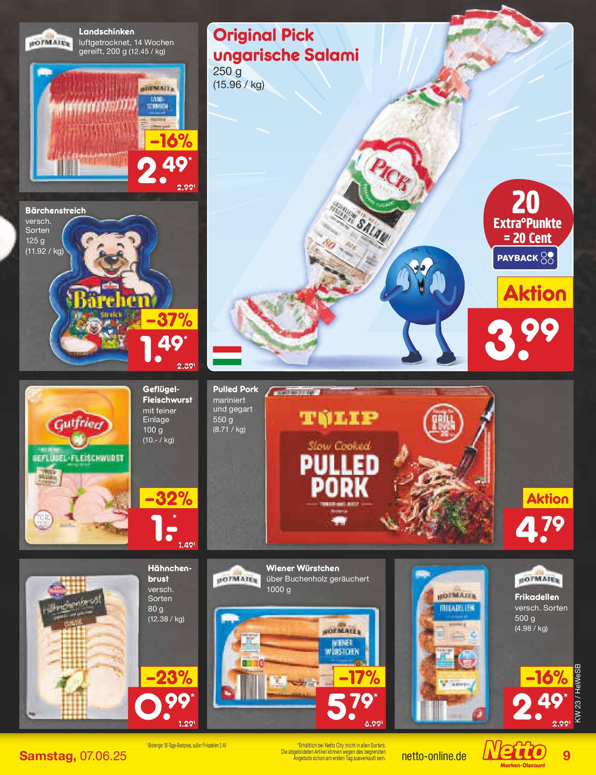 Netto Marken-Discount prospekt Brietlingen (ab 01.06.2025) » Angebote | Seite: 11 | Produkte: Hahnchen, Wiener wurstchen, Salami, Hahnchenbrust