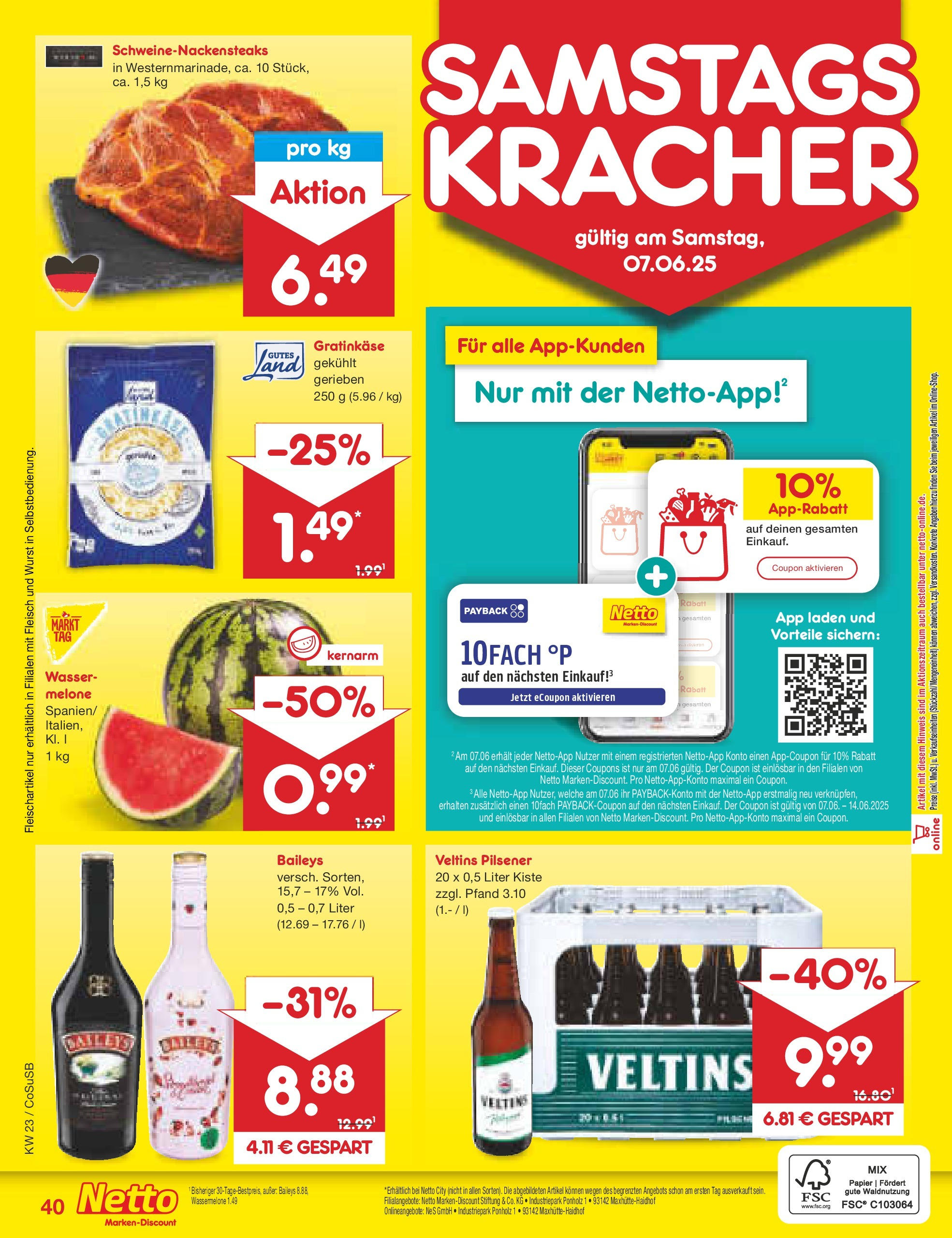 Netto Marken-Discount prospekt Bitterfeld-Wolfen (ab 01.06.2025) » Angebote | Seite: 66 | Produkte: Baileys, Melone, Fleisch, Veltins