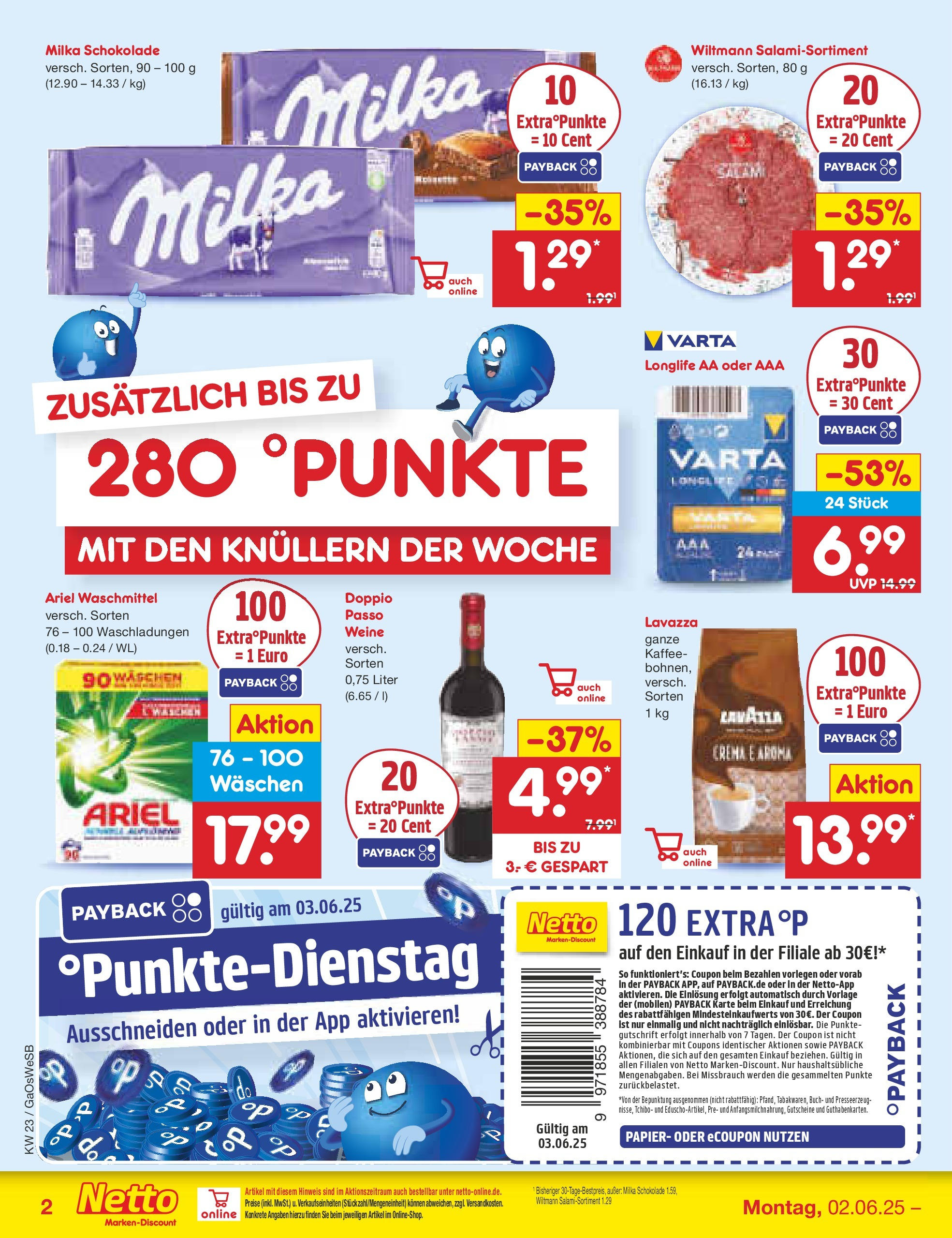 Netto Marken-Discount prospekt Moormerland (ab 01.06.2025) » Angebote | Seite: 2 | Produkte: Lavazza, Ariel, Kaffee, Salami