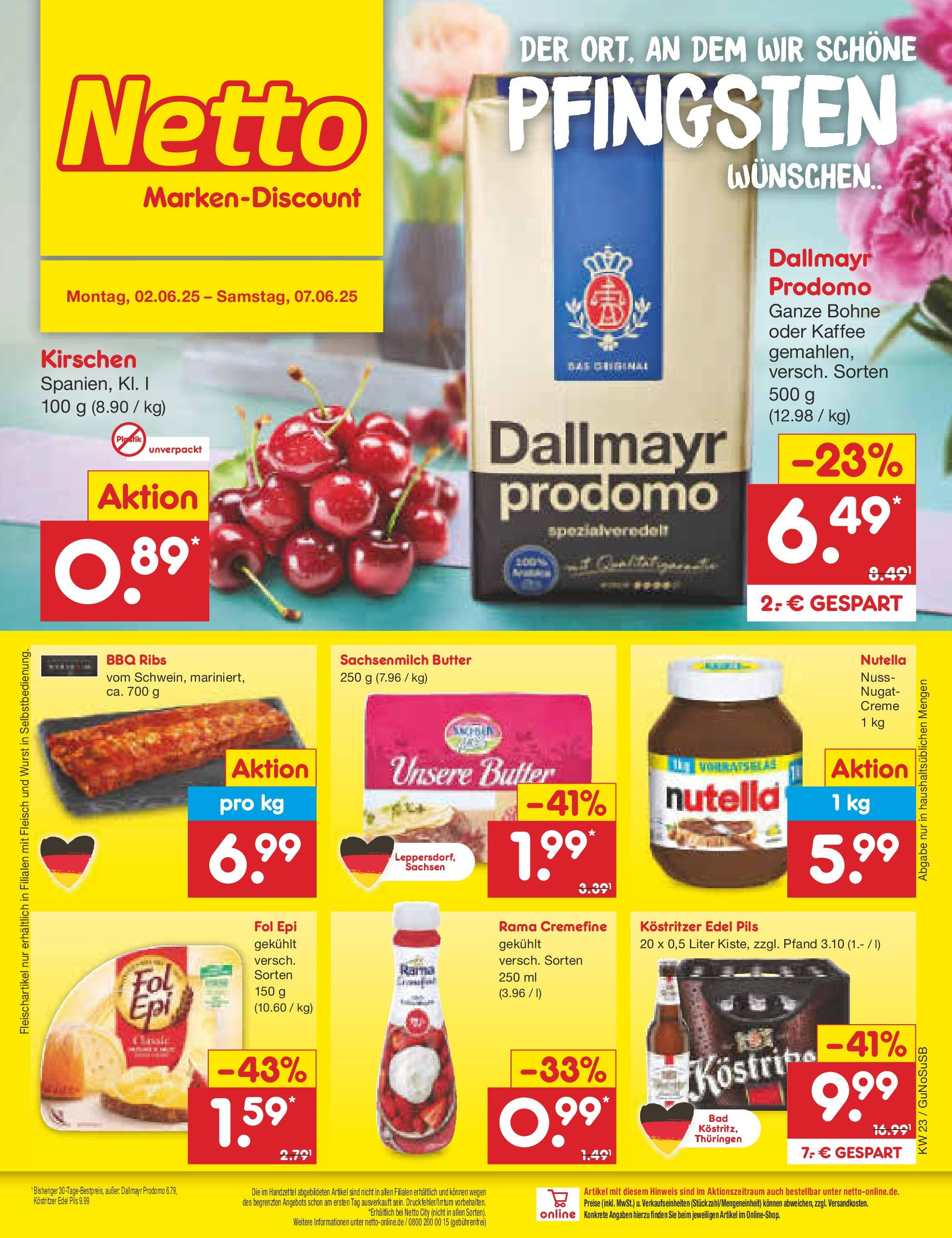 Netto Marken-Discount prospekt Rodewisch (ab 01.06.2025) » Angebote | Seite: 1 | Produkte: Butter, Rama cremefine, Creme, Kirschen